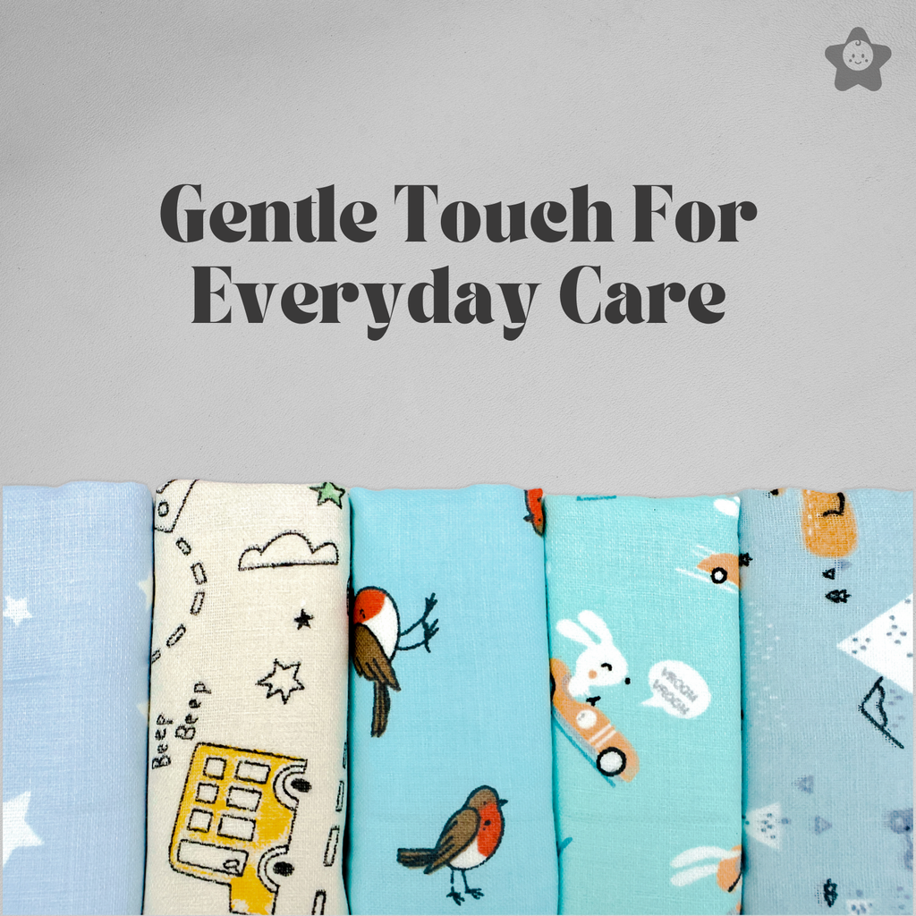 Kika Kiki Muslin 4 Layer XL Wash Cloths - Hues Prints 100% Cotton Assorted Face wipes (Pack of 3)