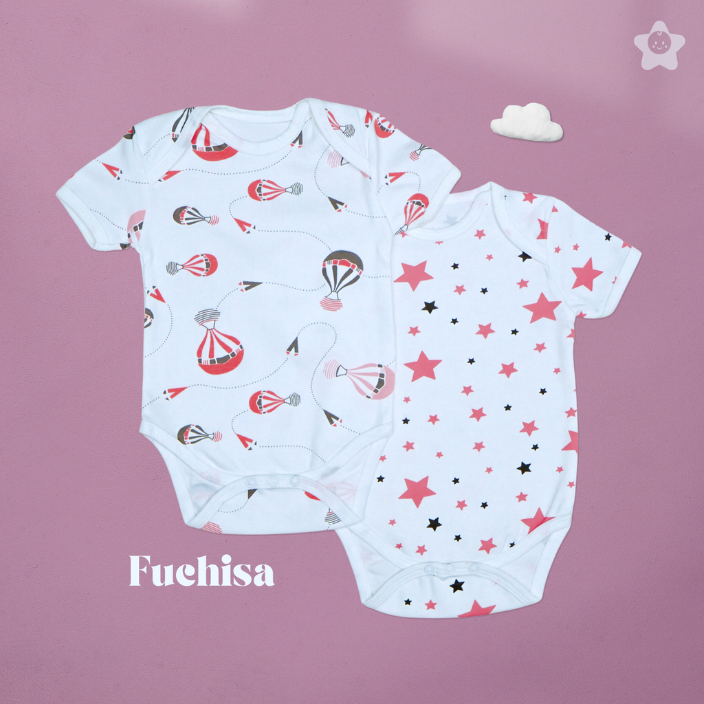 Kika Kiki Fuchisa BodySuits - 100% Ultra Soft Knitted Cotton Unisex Onesies (Pack of 2)