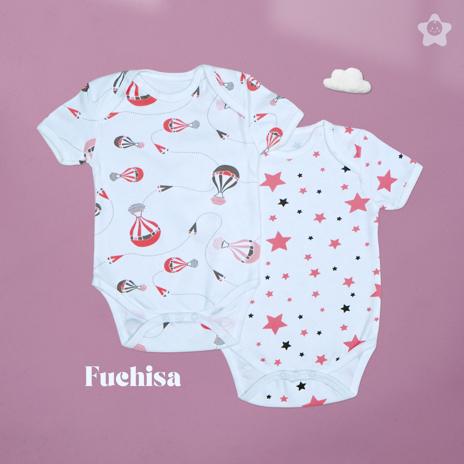 Kika Kiki Fuchisa BodySuits - 100% Ultra Soft Knitted Cotton Unisex Onesies (Pack of 2)