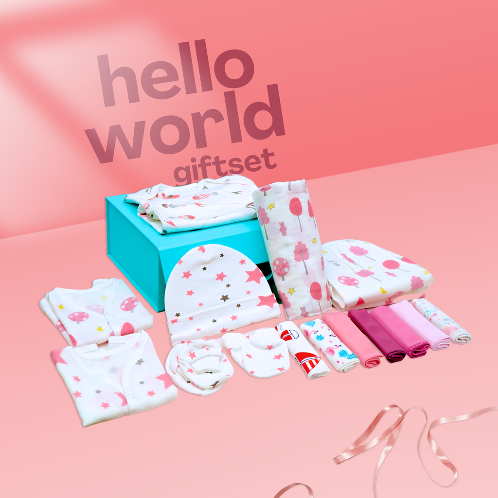 Kika Kiki Hello World Giftset - The Ultimate Newborn Welcome Kit - 16 Essentials for just born.