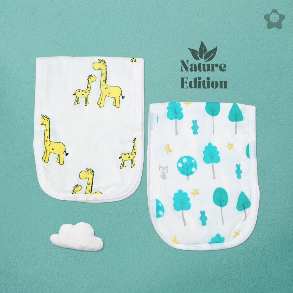 Kika Kiki Nature Prints Burp Cloth- 100% Soft Muslin Cotton (Pack of 2)