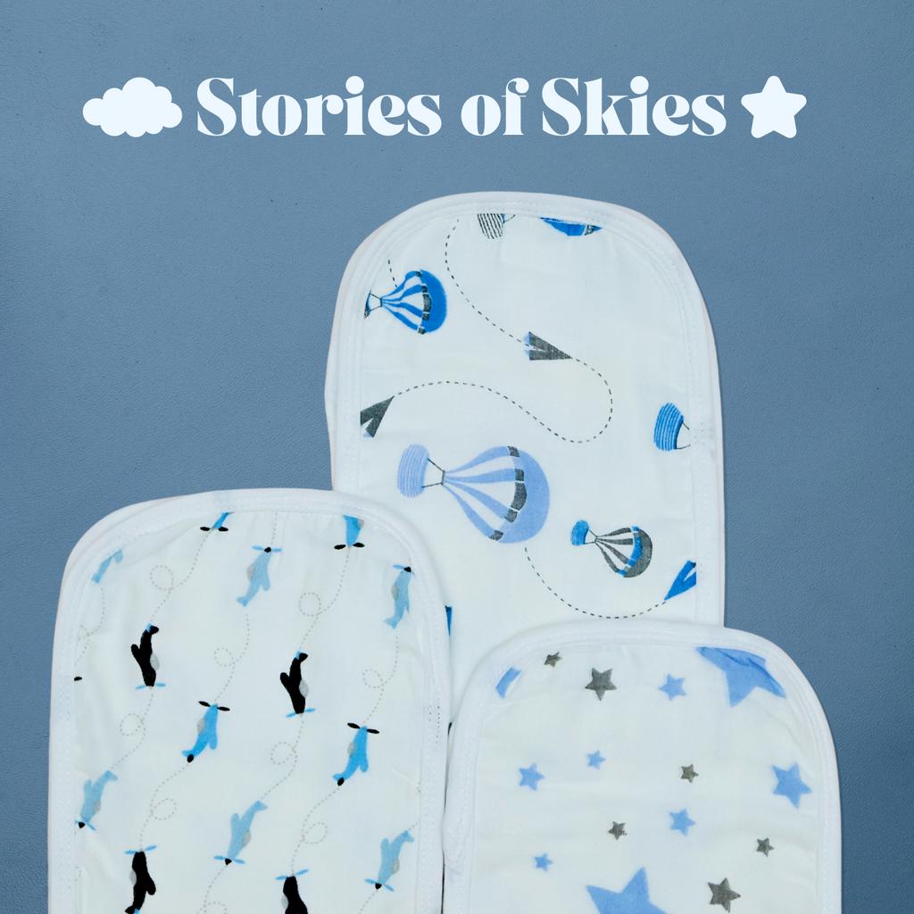 Kika Kiki Sky Twinkles prints Burp Cloth- 100% Soft Muslin Cotton (Pack of 3)