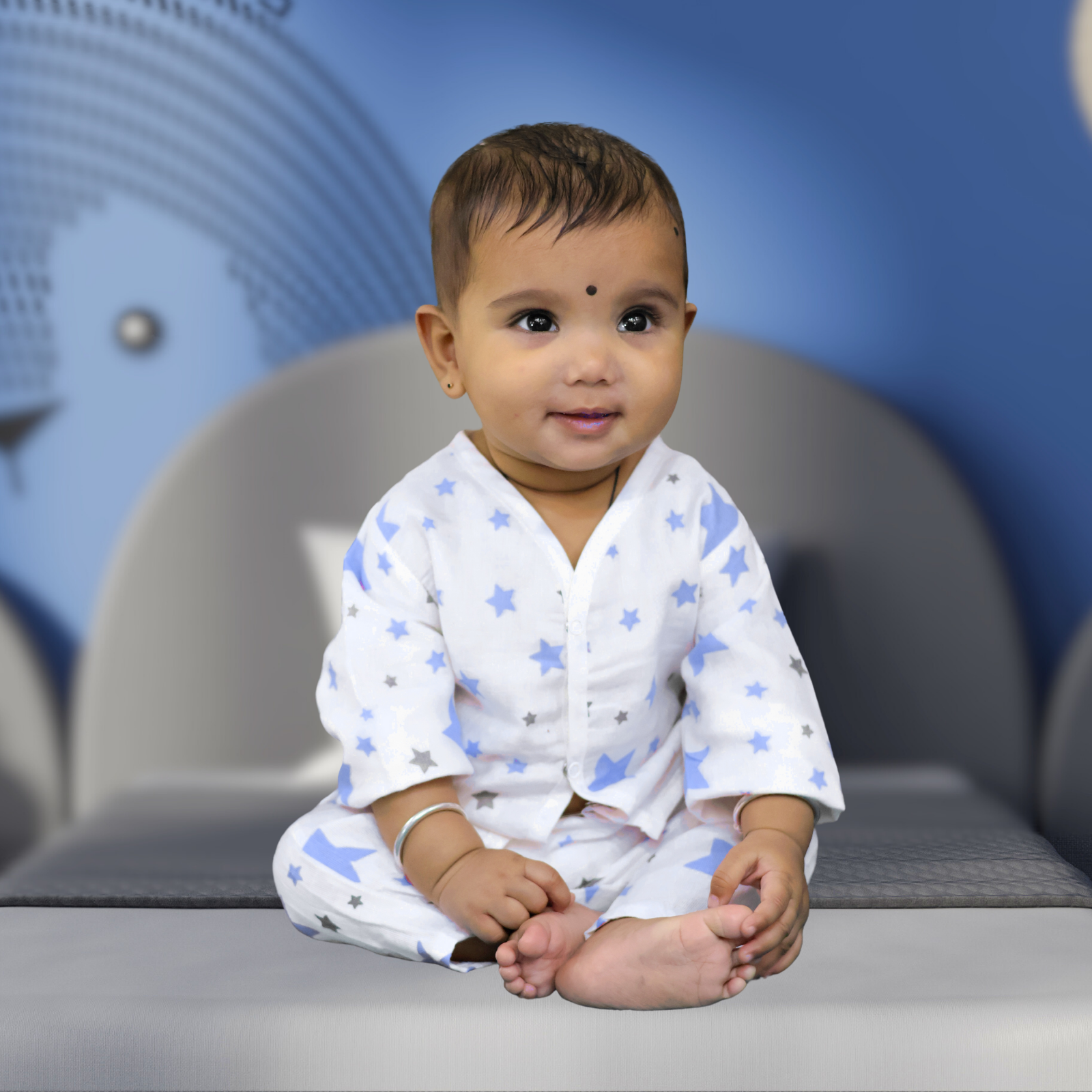 Kika Kiki Sky Twinkle Stars Muslin Co-ord set 100% Ultra soft Finest Cotton Lounge wear (pack of 1)