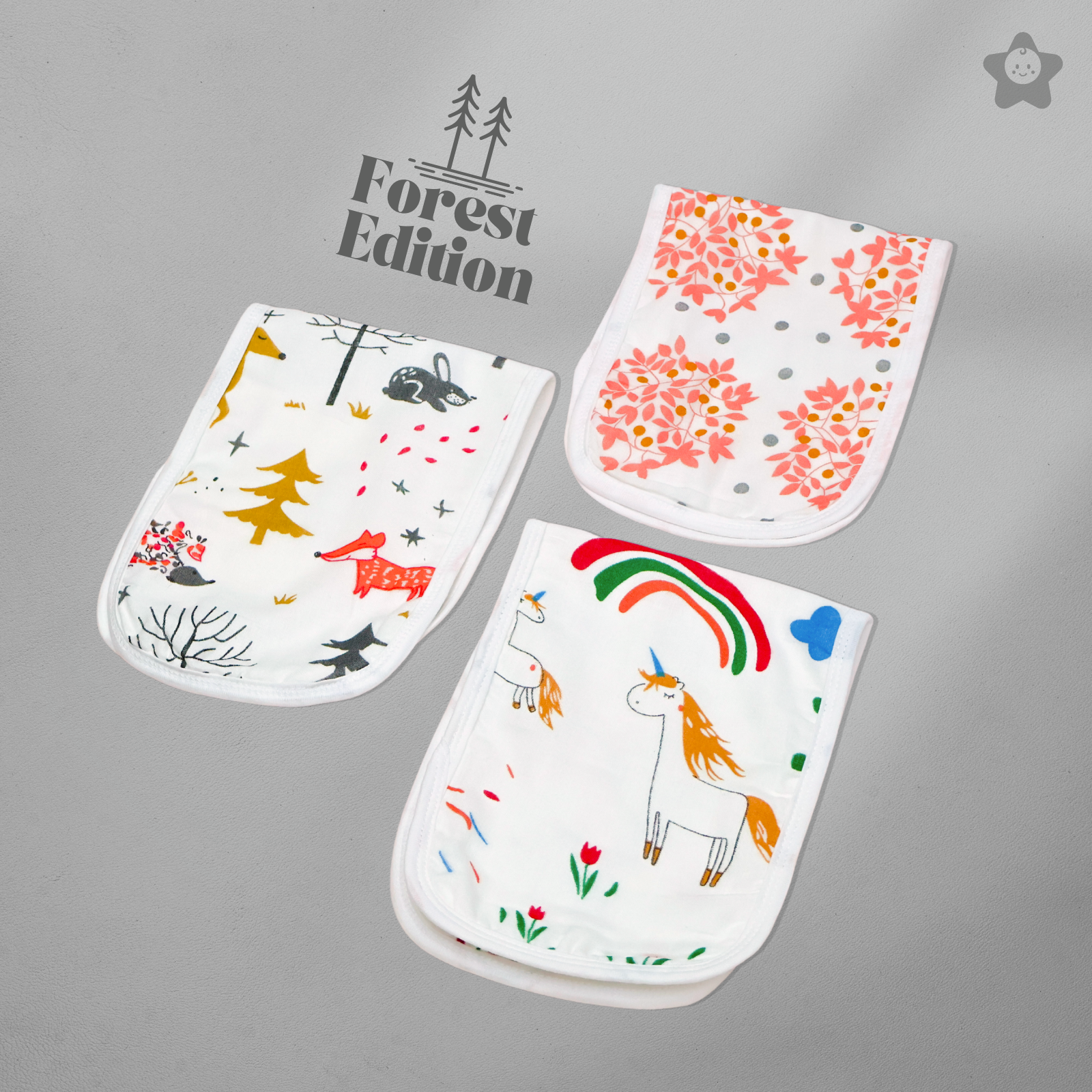 Kika Kiki Forest Prints Burp Cloth- 100% Soft Muslin Cotton (Pack of 3)