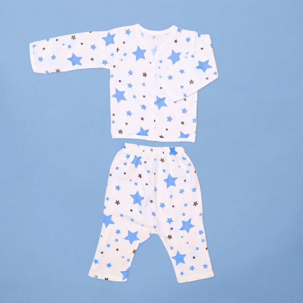Kika Kiki Sky Twinkle Stars Muslin Co-ord set 100% Ultra soft Finest Cotton Lounge wear (pack of 1)