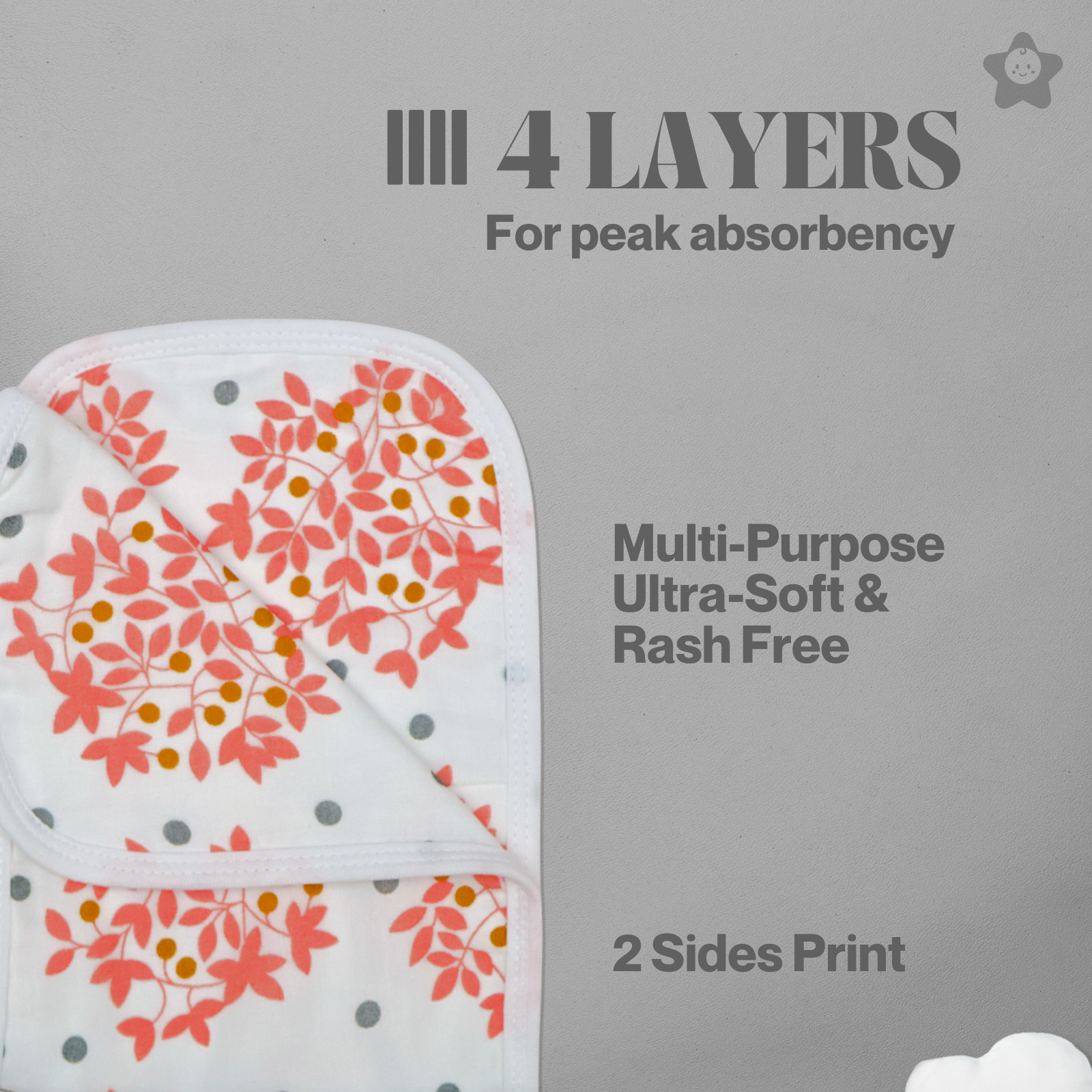 Kika Kiki Forest Prints Burp Cloth- 100% Soft Muslin Cotton (Pack of 3)