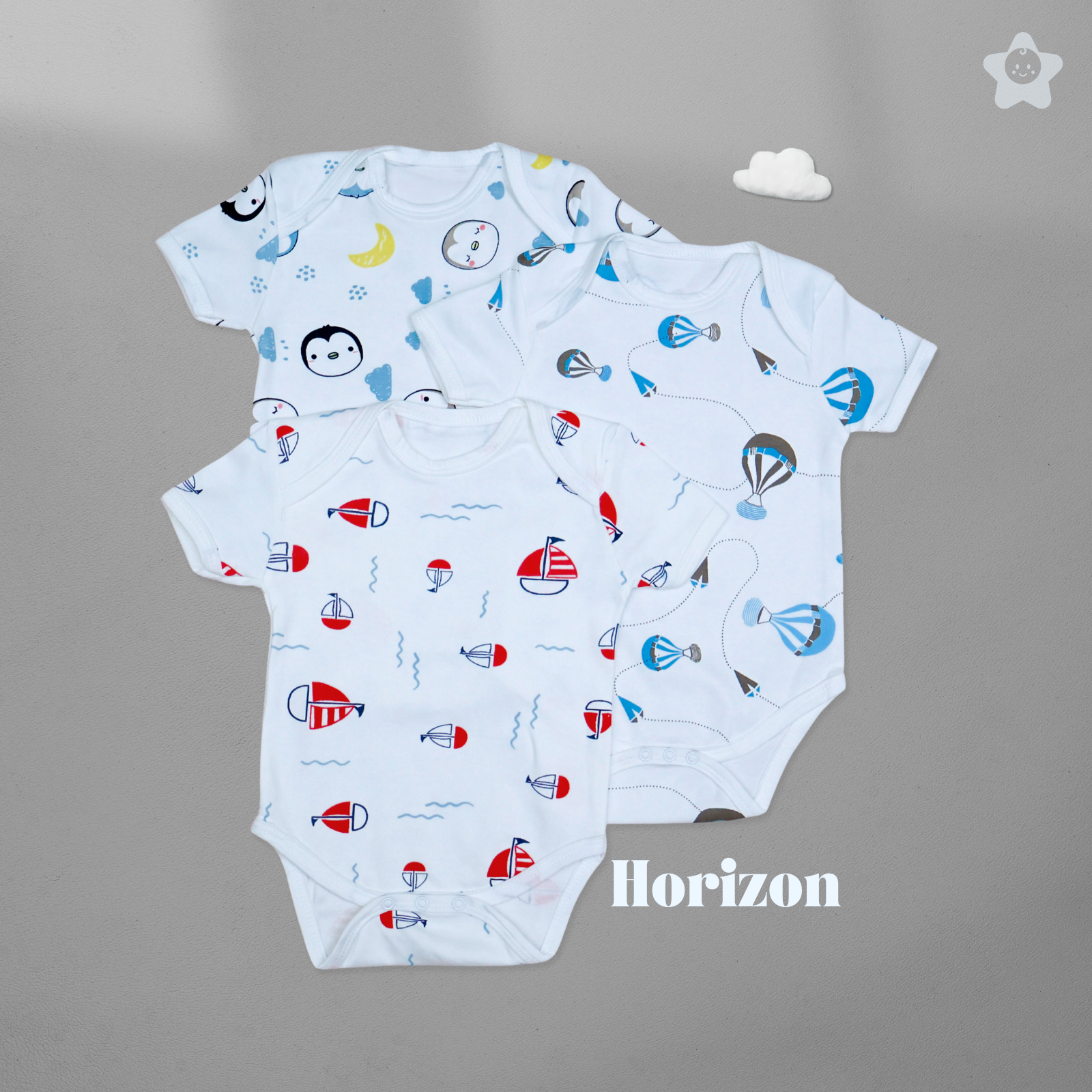 Kika Kiki Horizon Prints BodySuits - 100% Ultra Soft Knitted Cotton Unisex Onesies (Pack of 3)