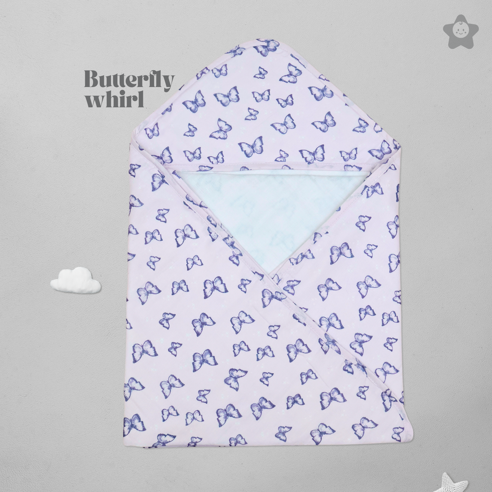 Kika Kiki Butterfly Whirl Hooded Wrapper Bath Towel - 100% Soft Muslin Cotton (Pack of 1)