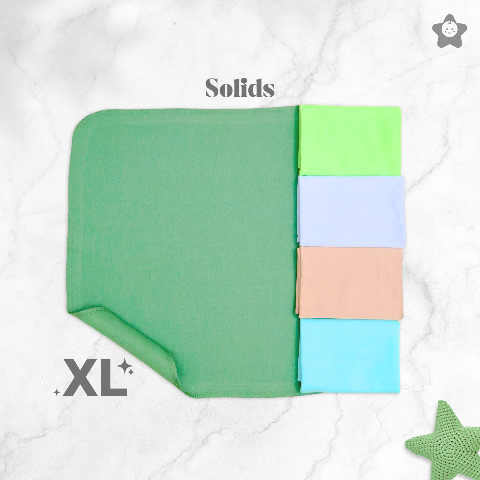 Kika Kiki XL Solids Pack Wash Cloths - 100% Ultra Soft Cotton Assorted Face wipes (Pack of 5)