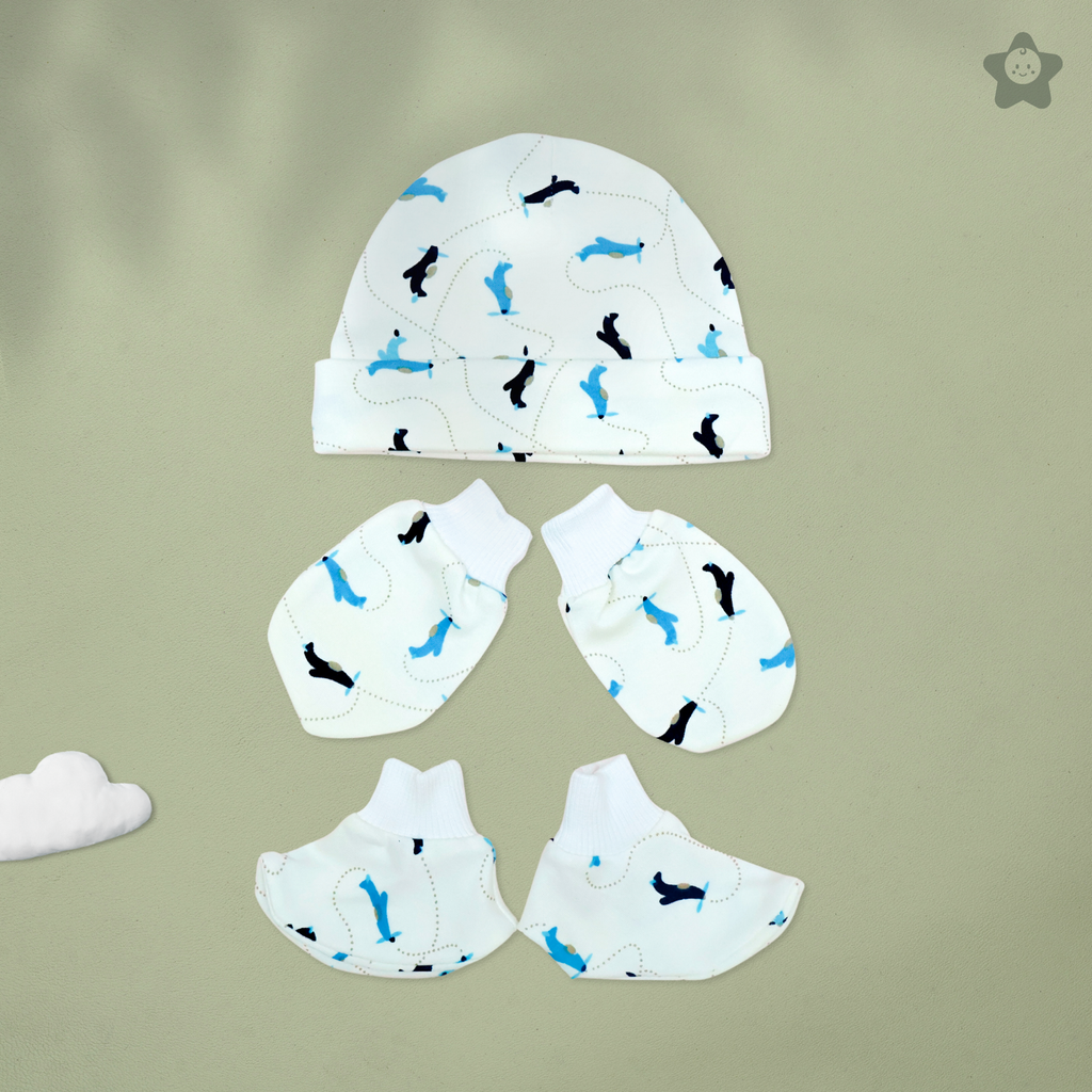 Kika Kiki Cap Mittens Booties Set - 100% Ultra Soft Cotton Combo Planes prints