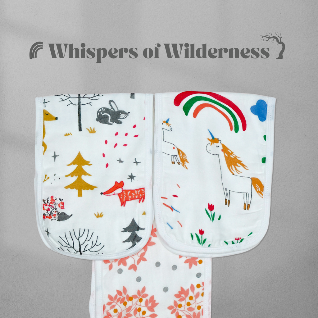 Kika Kiki Forest Prints Burp Cloth- 100% Soft Muslin Cotton (Pack of 3)
