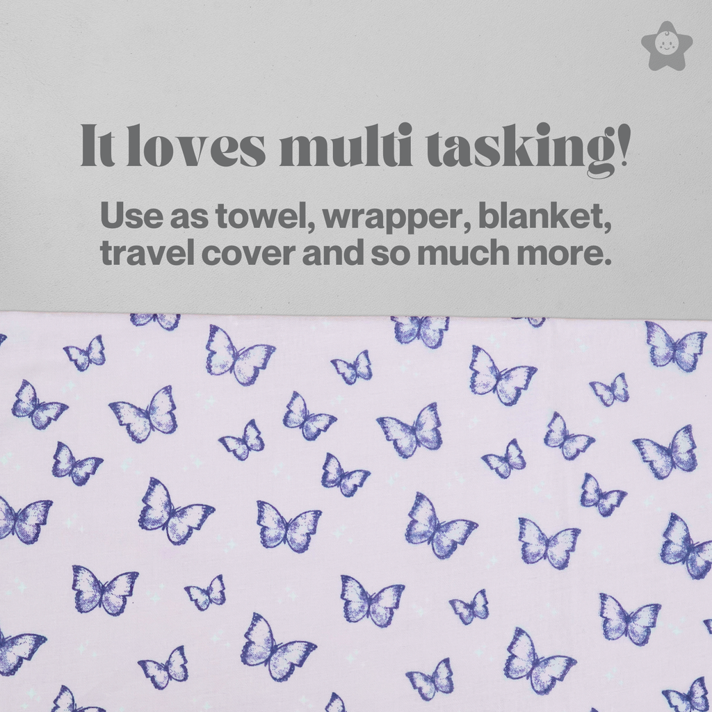 Kika Kiki Butterfly Whirl Hooded Wrapper Bath Towel - 100% Soft Muslin Cotton (Pack of 1)