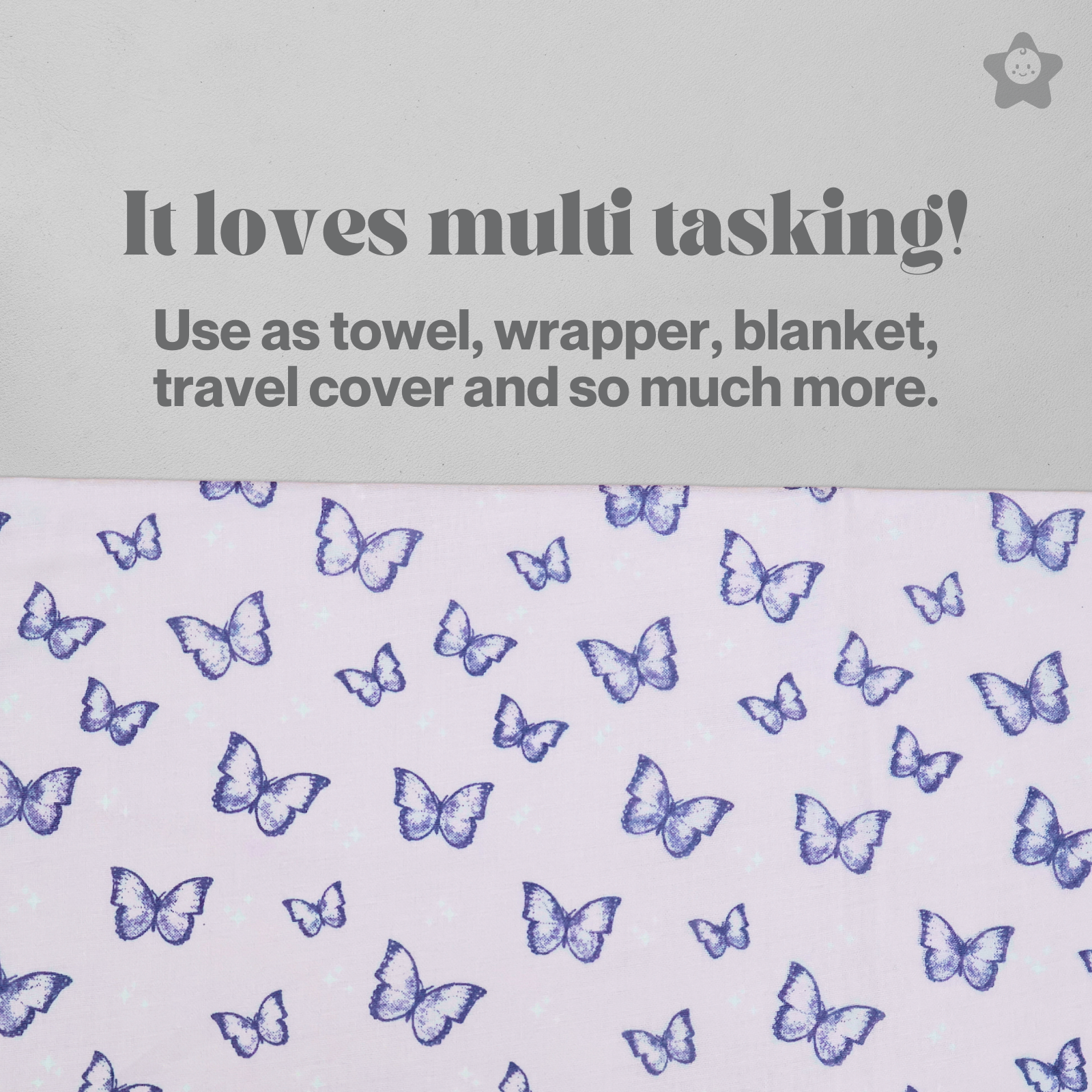 Kika Kiki Butterfly Whirl Hooded Wrapper Bath Towel - 100% Soft Muslin Cotton (Pack of 1)