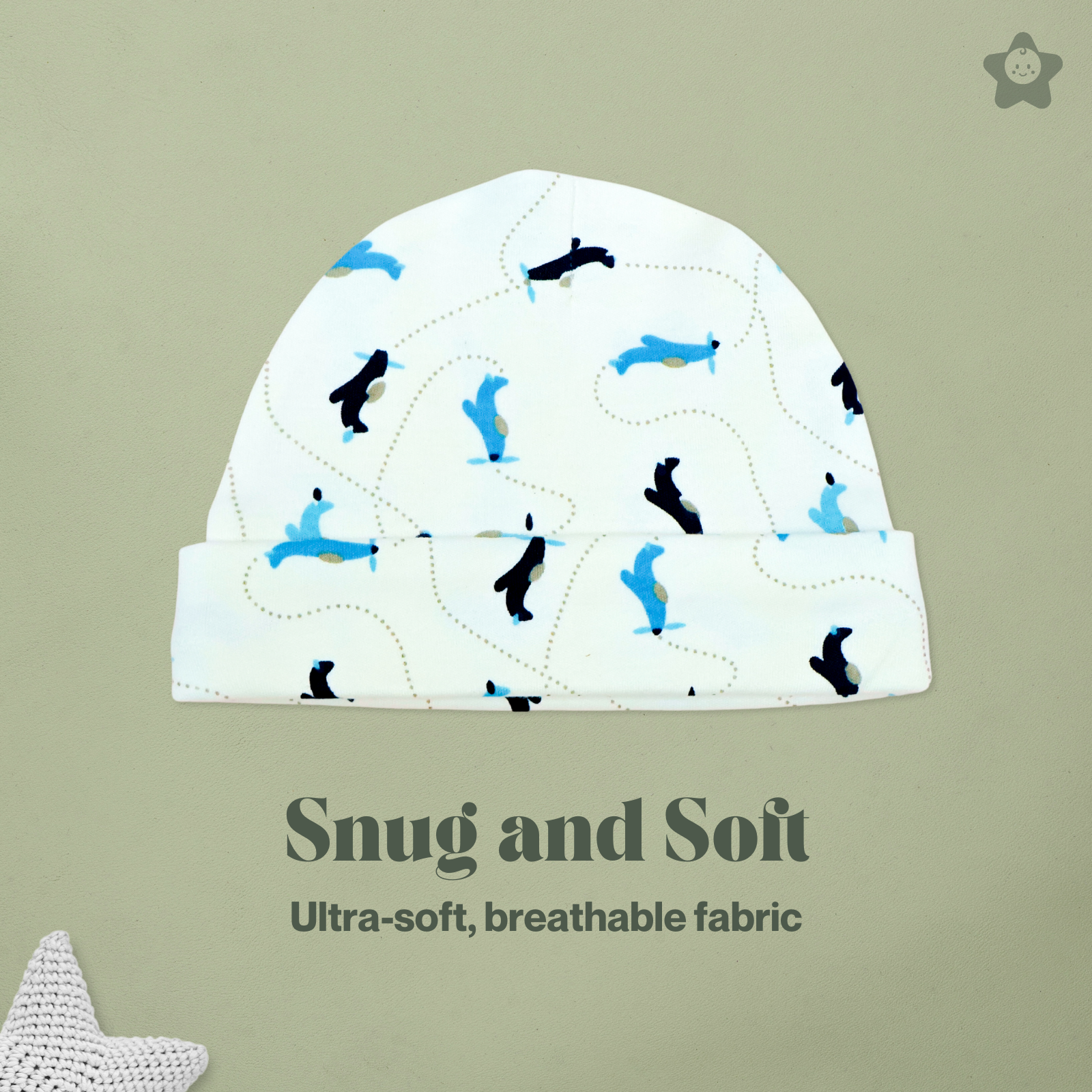 Kika Kiki Cap Mittens Booties Set - 100% Ultra Soft Cotton Combo Planes prints