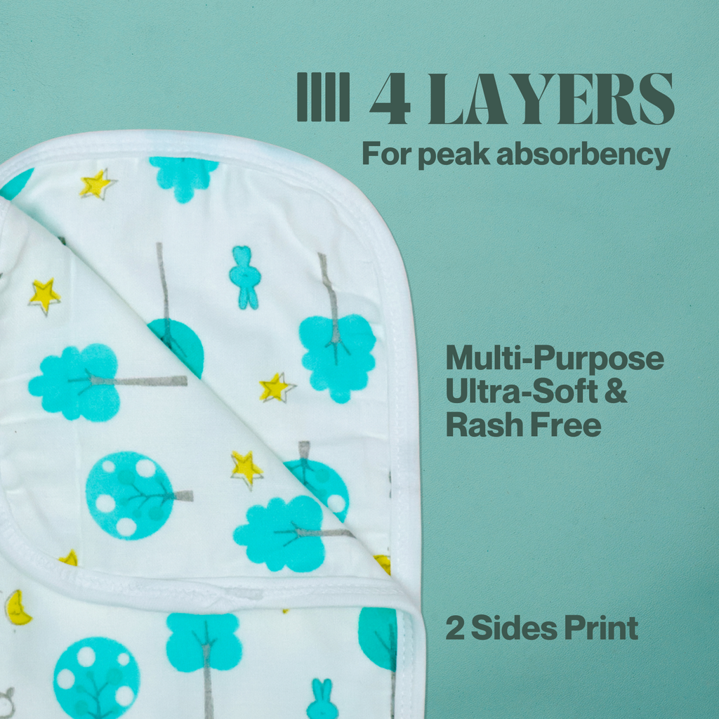 Kika Kiki Nature Prints Burp Cloth- 100% Soft Muslin Cotton (Pack of 2)