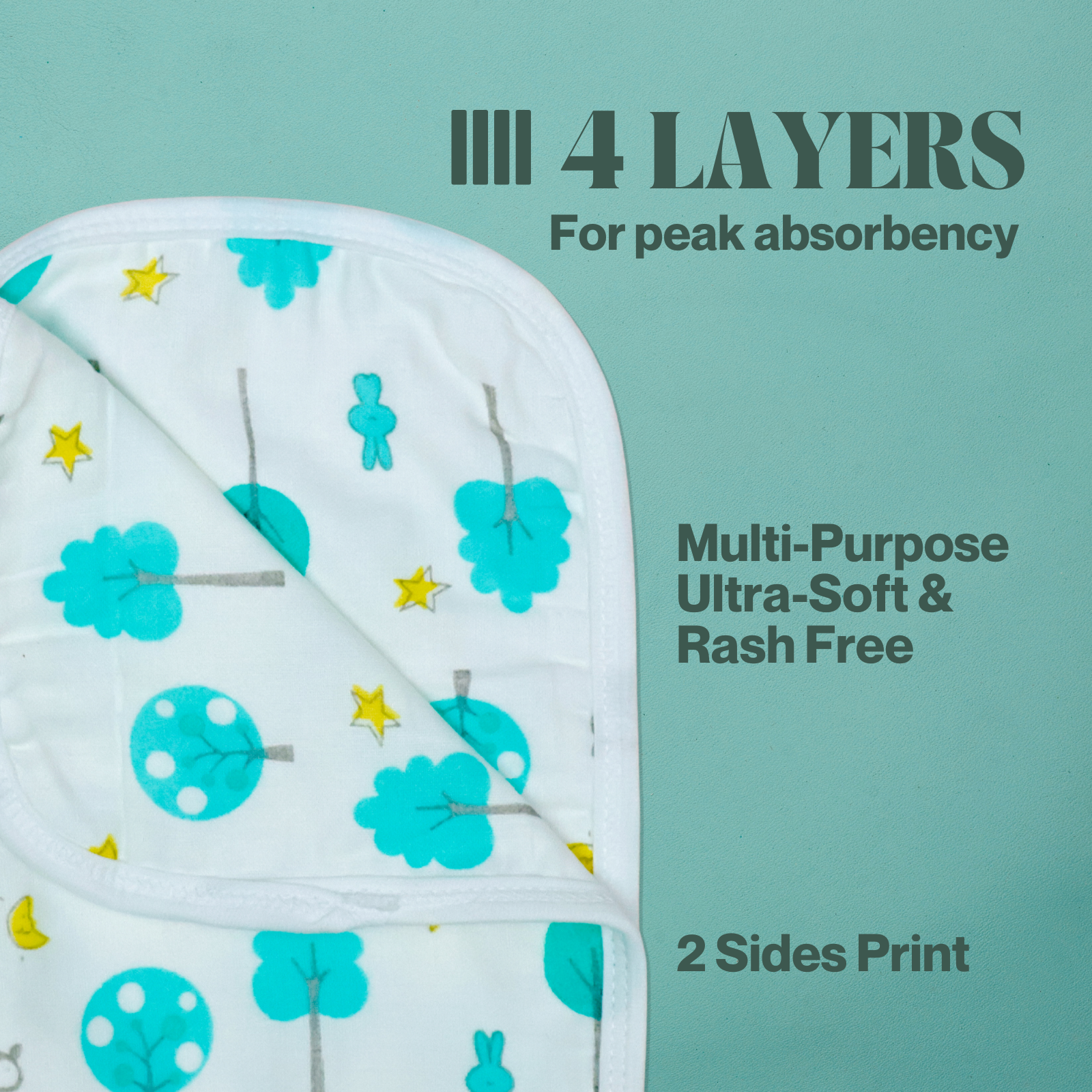 Kika Kiki Nature Prints Burp Cloth- 100% Soft Muslin Cotton (Pack of 2)