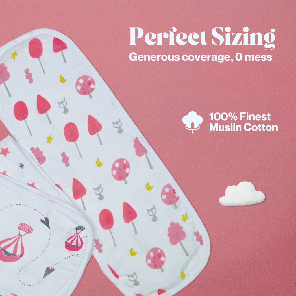 Kika Kiki Fuchisa prints Burp Cloth- 100% Soft Muslin Cotton (Pack of 3)