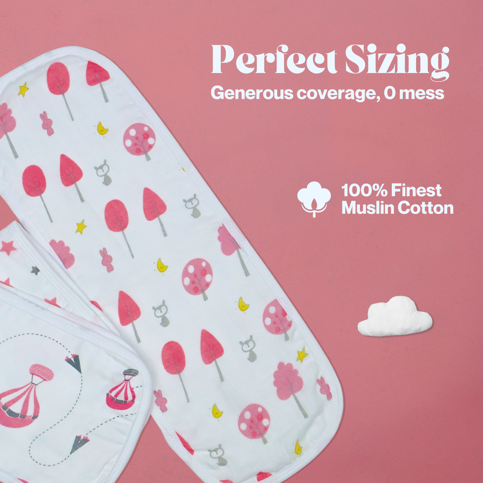 Kika Kiki Fuchisa prints Burp Cloth- 100% Soft Muslin Cotton (Pack of 3)