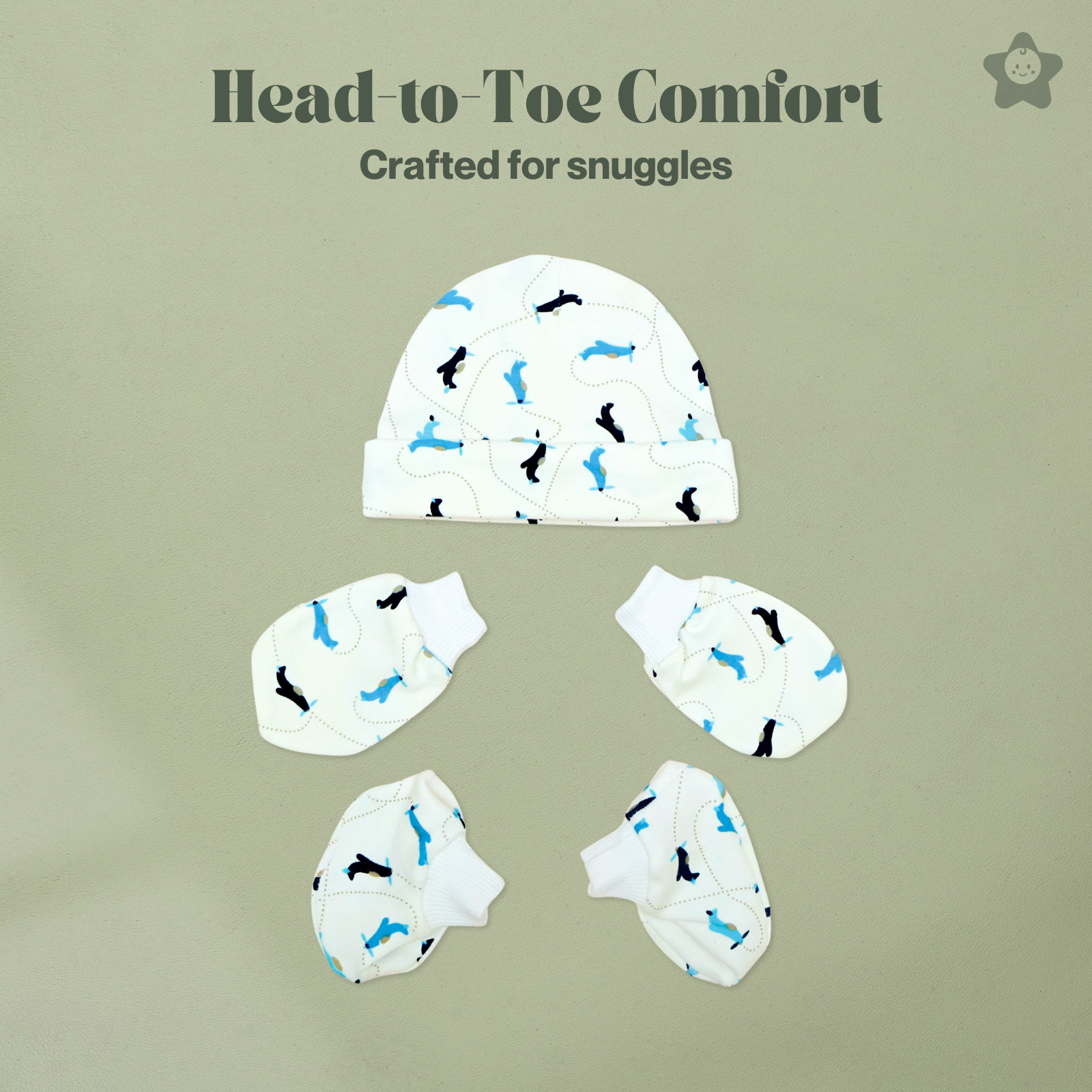 Kika Kiki Cap Mittens Booties Set - 100% Ultra Soft Cotton Combo Planes prints