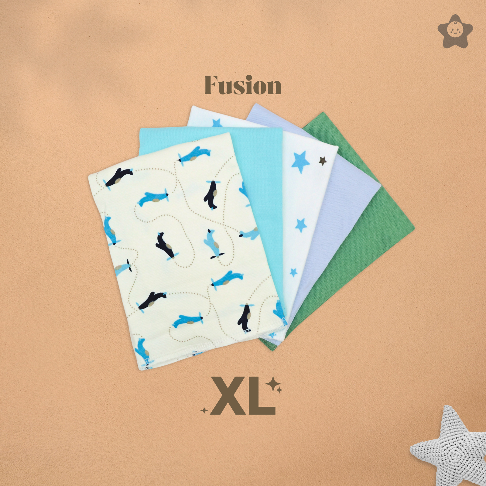 Kika Kiki XL Fusion Pack Wash Cloths - 100% Ultra Soft Cotton Assorted Face wipes (Pack of 5)