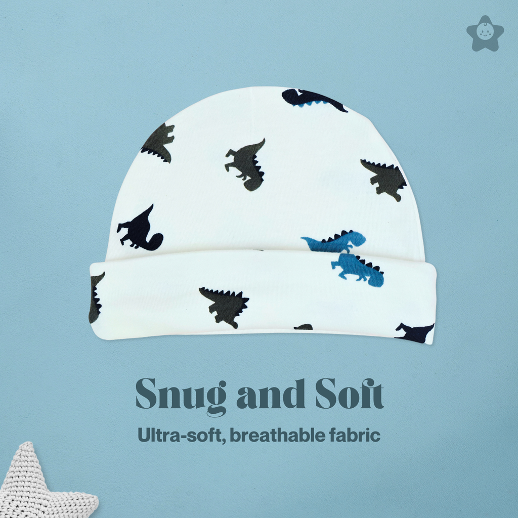 Kika Kiki Cap Mittens Booties Set - 100% Ultra Soft Cotton Combo Dino prints