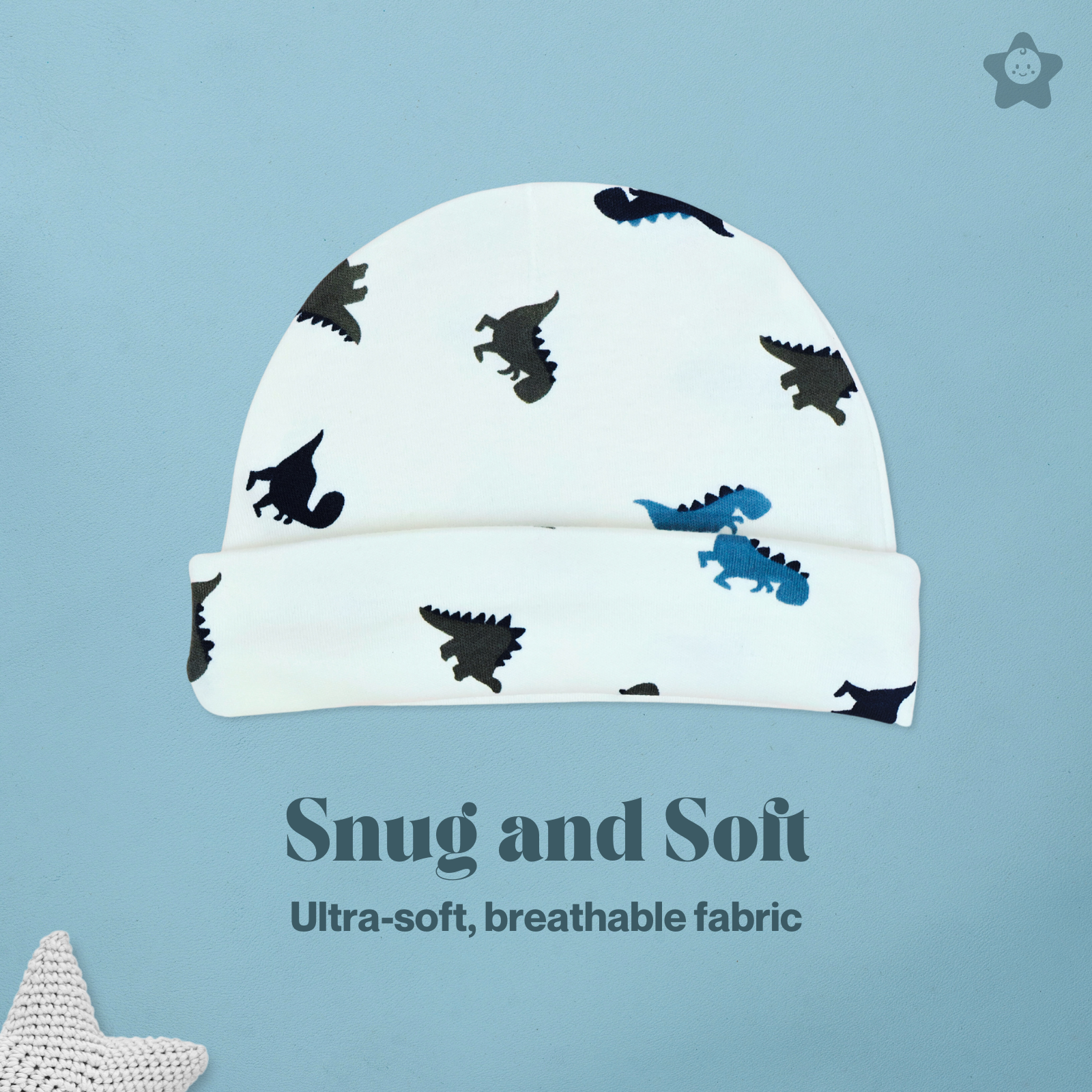 Kika Kiki Cap Mittens Booties Set - 100% Ultra Soft Cotton Combo Dino prints
