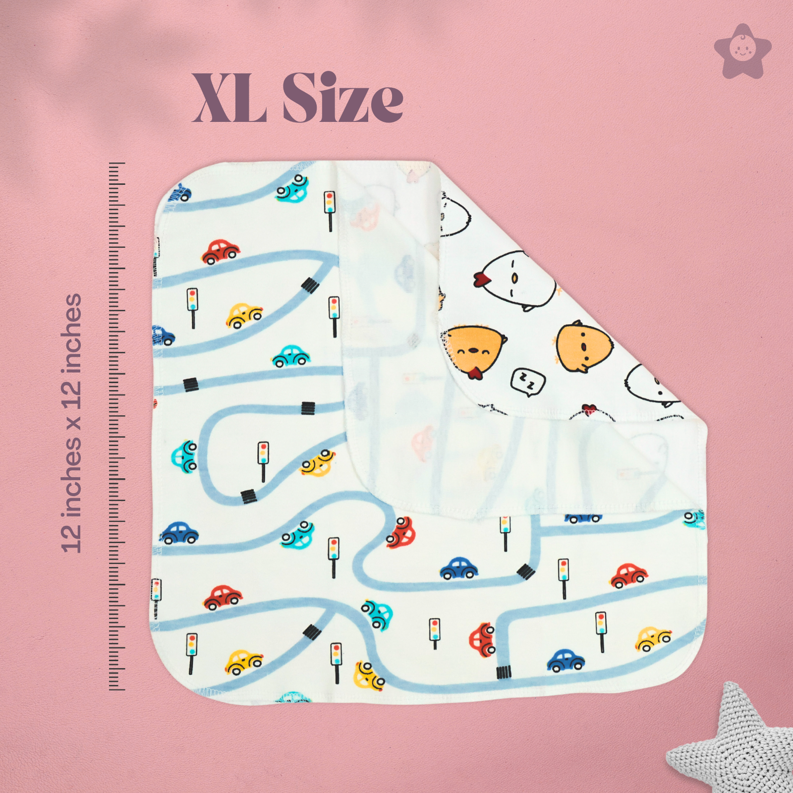Kika Kiki XL Artistry Prints Wash Cloths - 100% Ultra Soft Cotton Assorted Face wipes (Pack of 5)