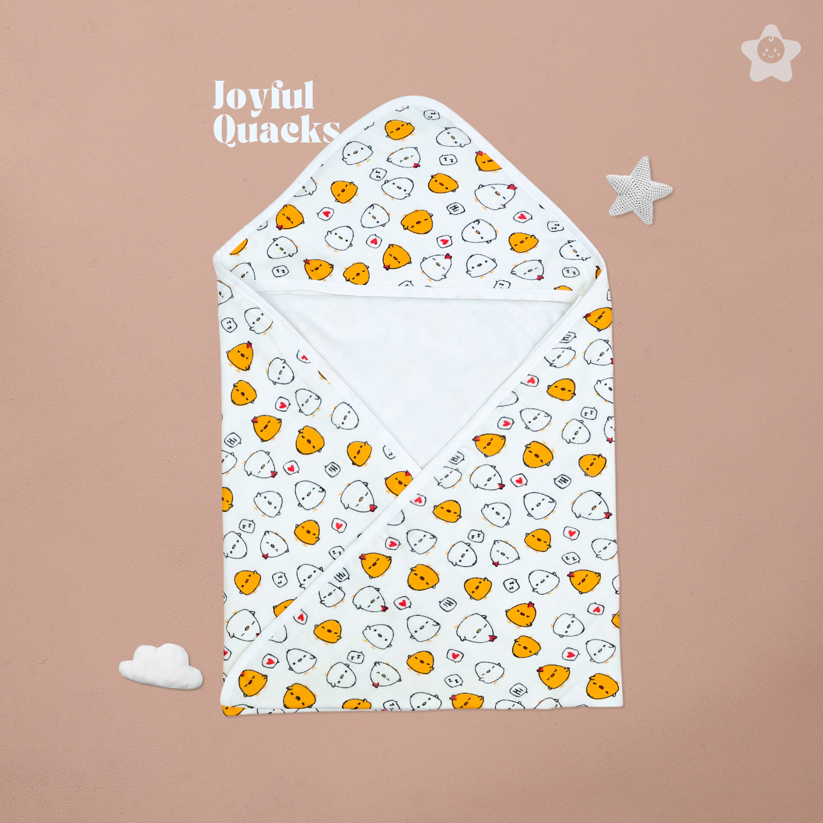 Kika Kiki Joyful Quacks Hodded Wrapper Bath Towel - 100% Soft Muslin Cotton (Pack of 1)