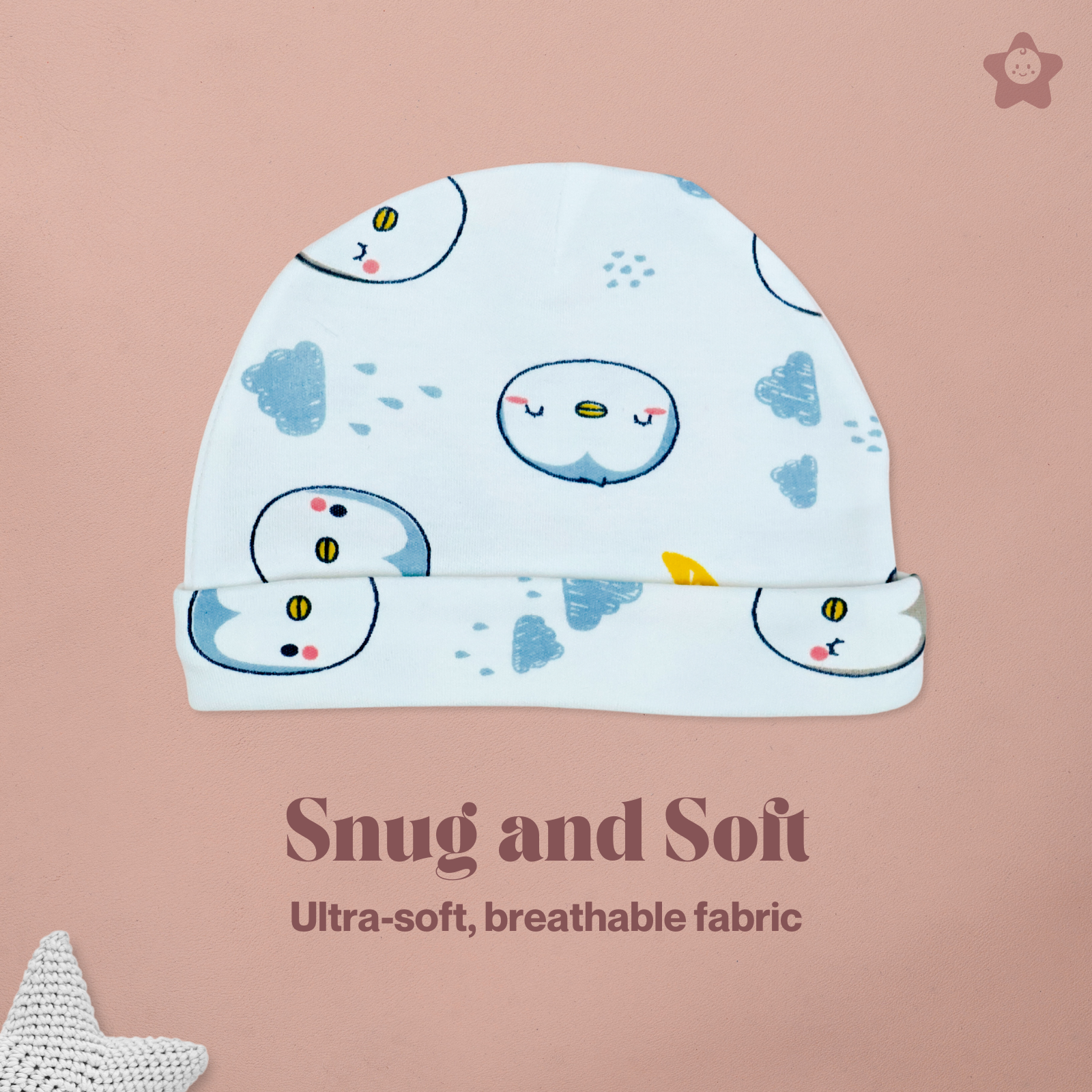 Kika Kiki Cap Mittens Booties Set - 100% Ultra Soft Cotton Combo Cartoon prints
