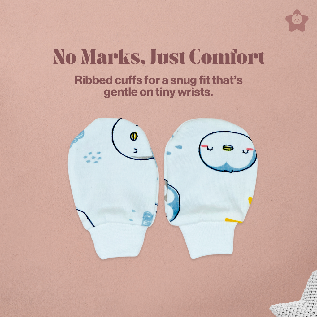 Kika Kiki Cap Mittens Booties Set - 100% Ultra Soft Cotton Combo Cartoon prints