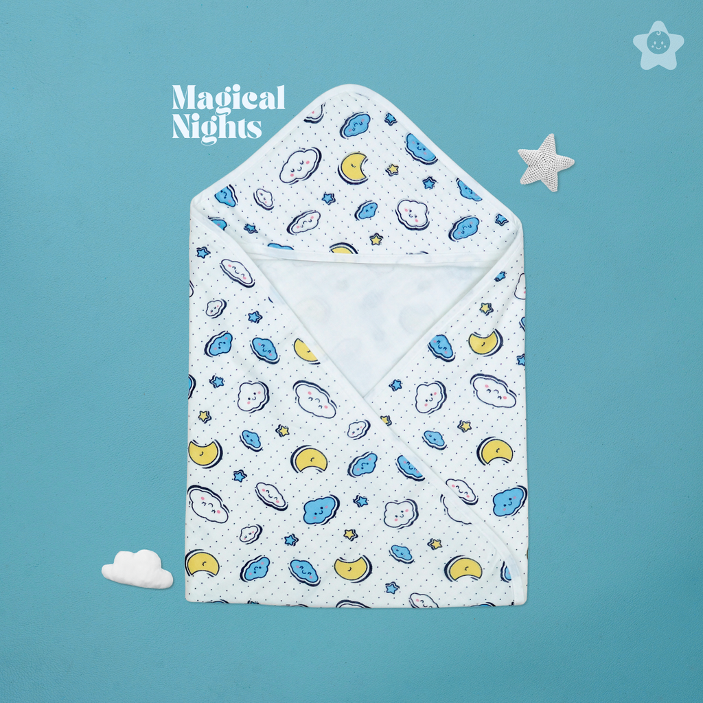 Kika Kiki Magical Night Hodded Wrapper Bath Towel - 100% Soft Muslin Cotton (Pack of 1)