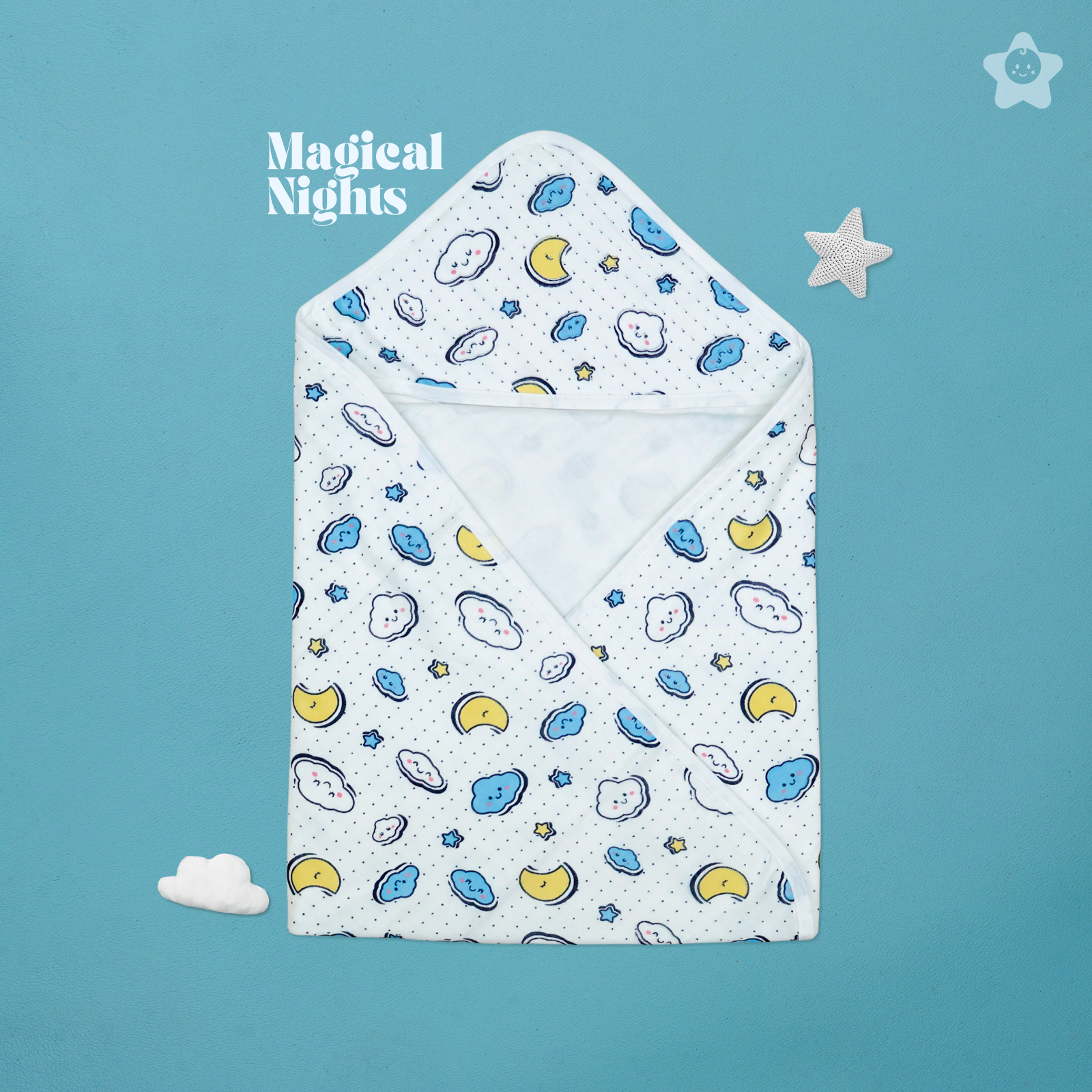 Kika Kiki Magical Night Hodded Wrapper Bath Towel - 100% Soft Muslin Cotton (Pack of 1)