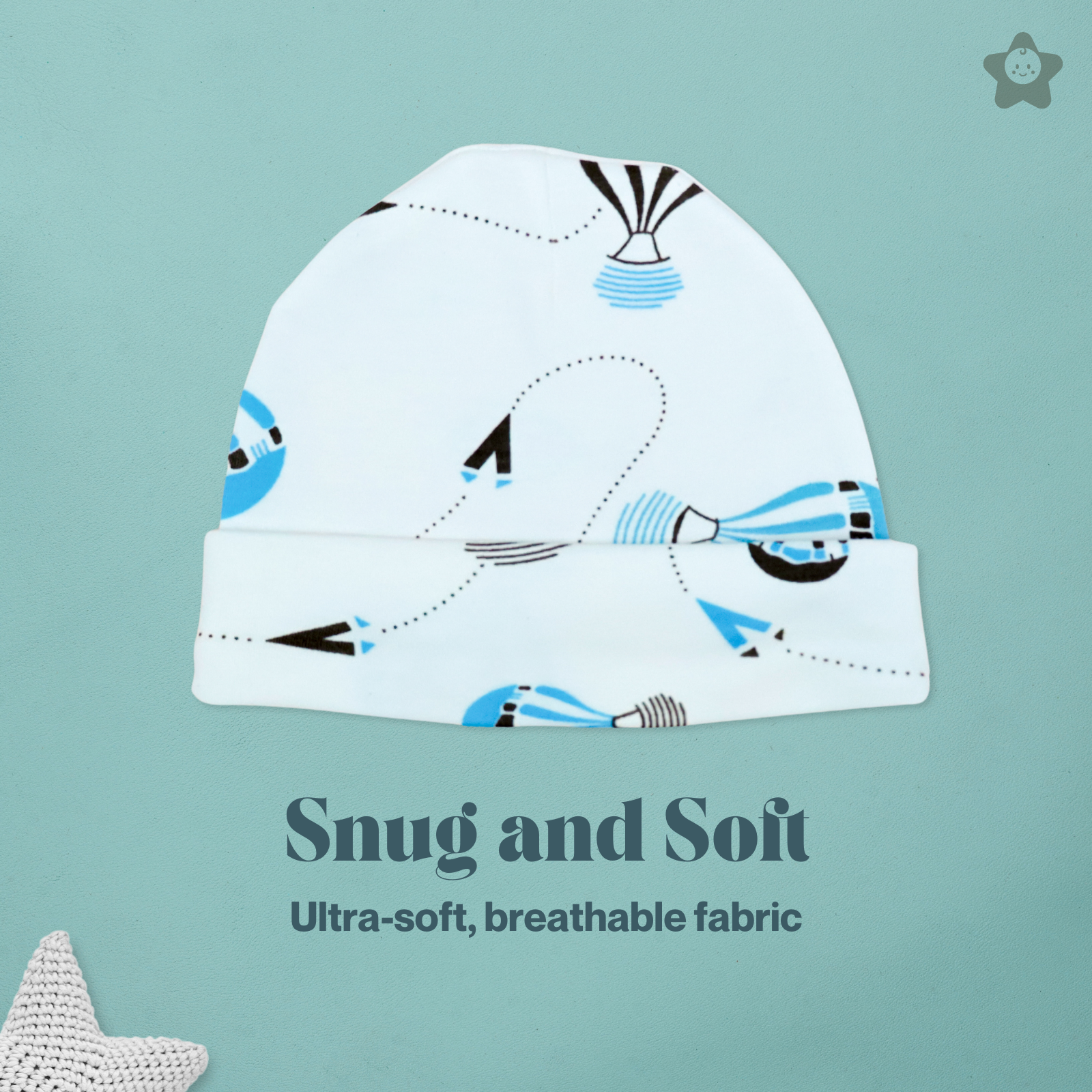 Kika Kiki Cap Mittens Booties Set - 100% Ultra Soft Cotton Combo Sky twinkles Print
