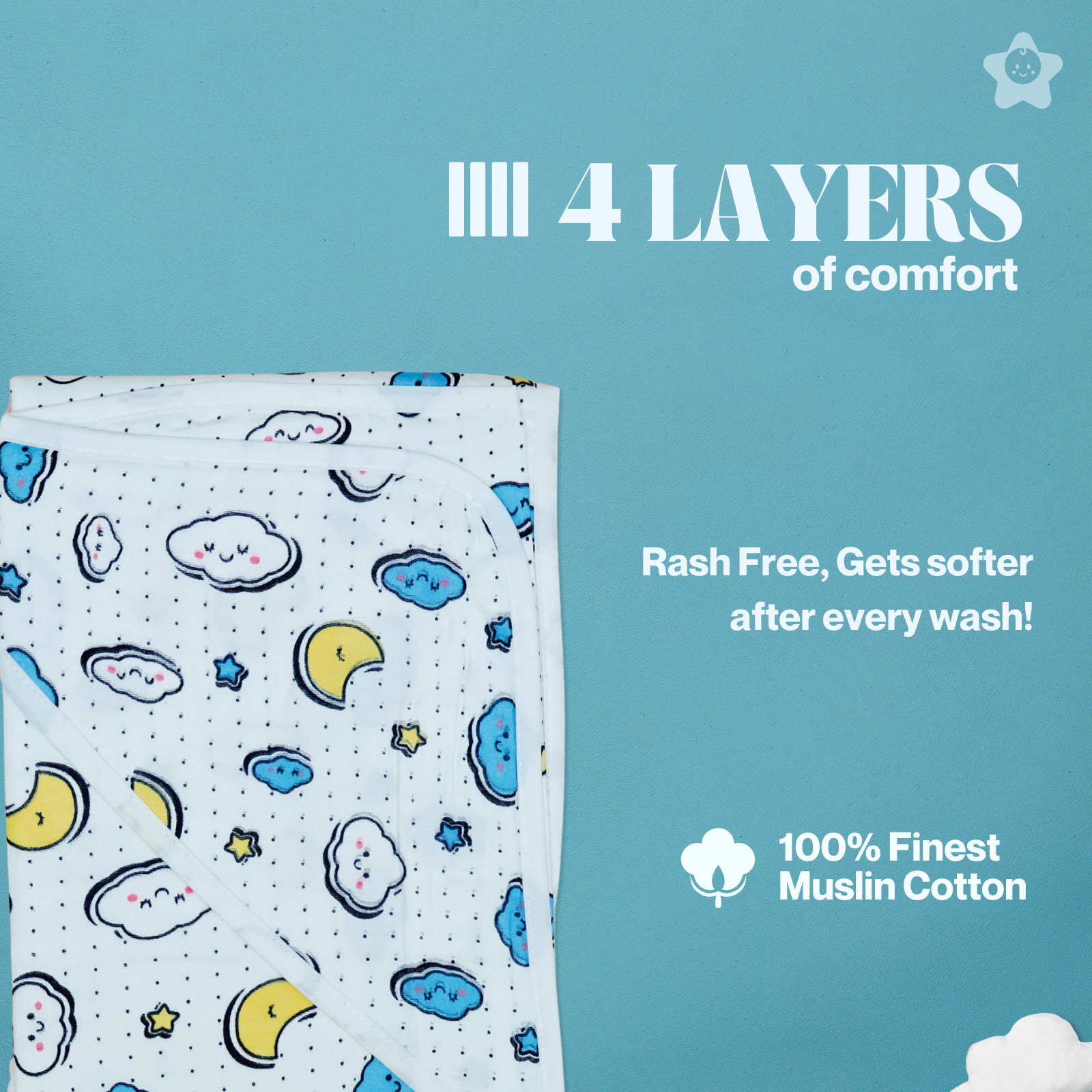 Kika Kiki Magical Night Hodded Wrapper Bath Towel - 100% Soft Muslin Cotton (Pack of 1)