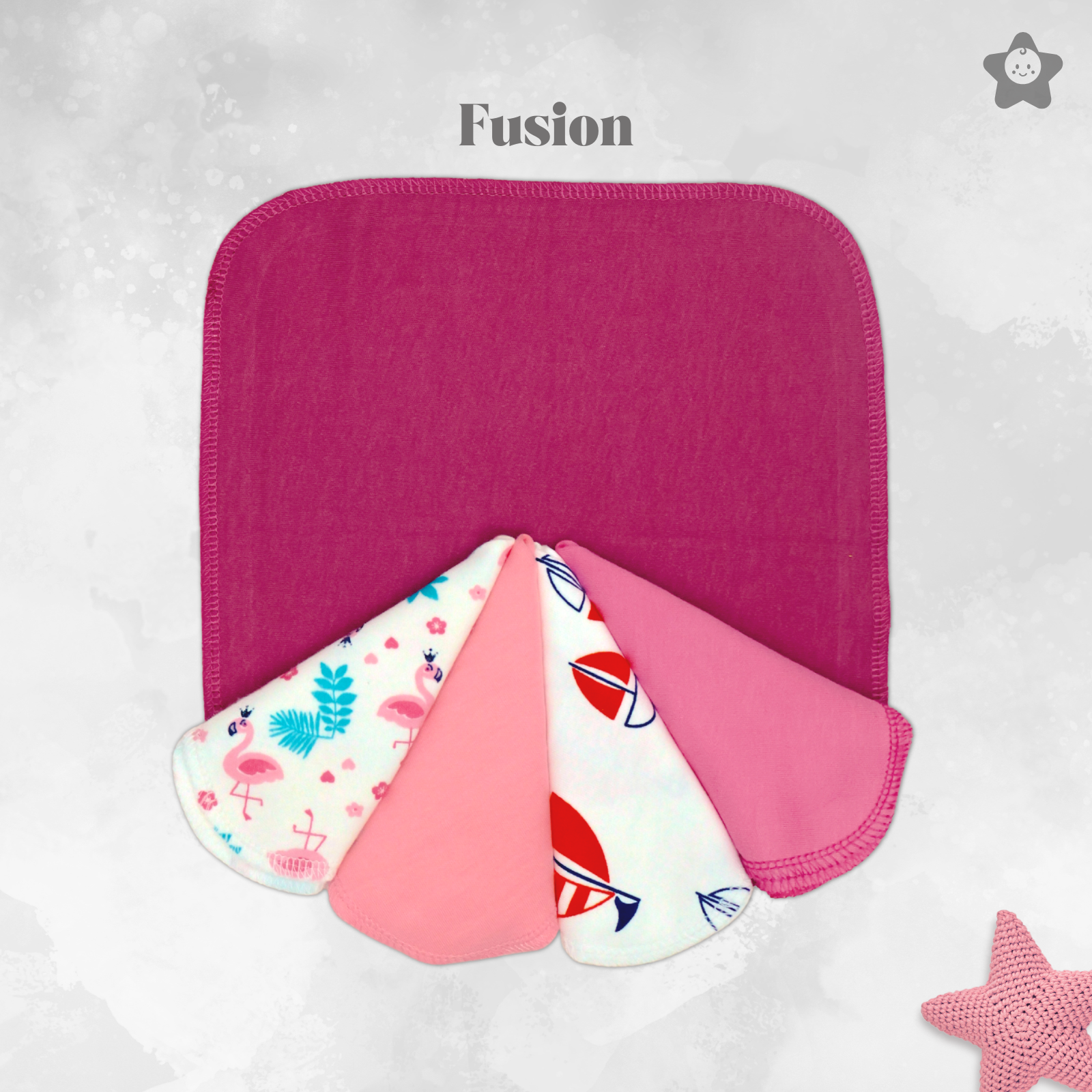 Kika Kiki Fusion Pack Wash Cloths - 100% Ultra Soft Cotton Assorted Face wipes (Pack of 5)