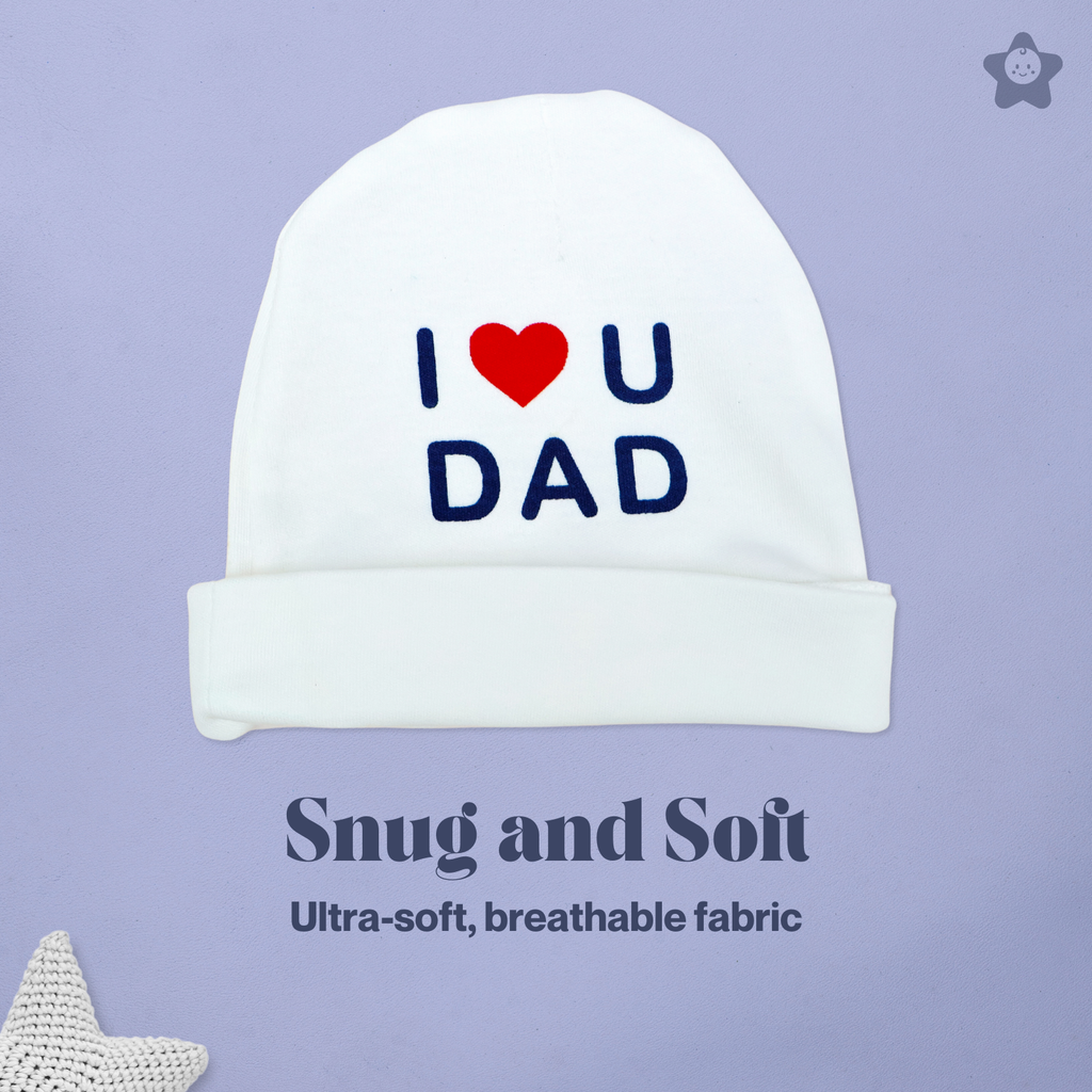 Kika Kiki I Love Dad Prints Cap Mittens Booties Set - 100% Ultra Soft Cotton Combo