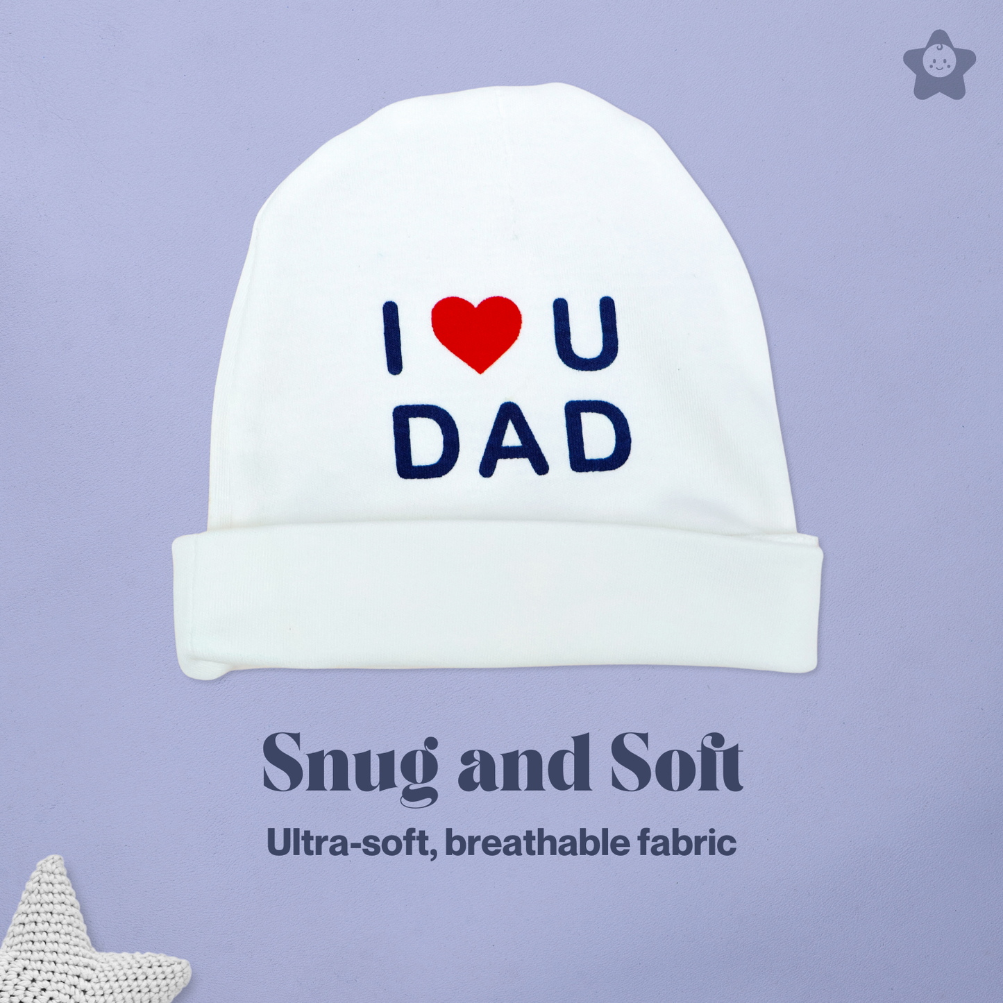 Kika Kiki I Love Dad Prints Cap Mittens Booties Set - 100% Ultra Soft Cotton Combo