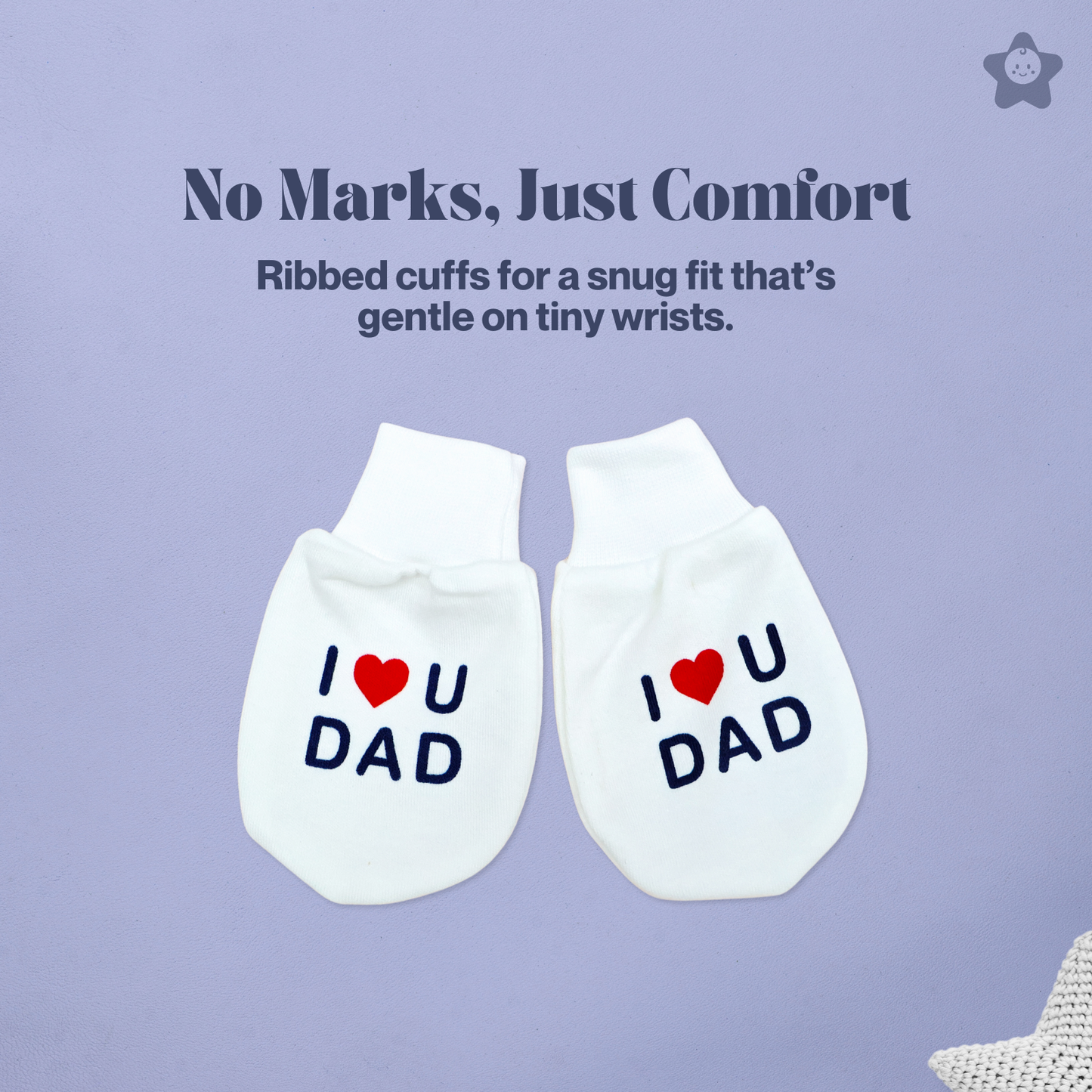 Kika Kiki I Love Dad Prints Cap Mittens Booties Set - 100% Ultra Soft Cotton Combo
