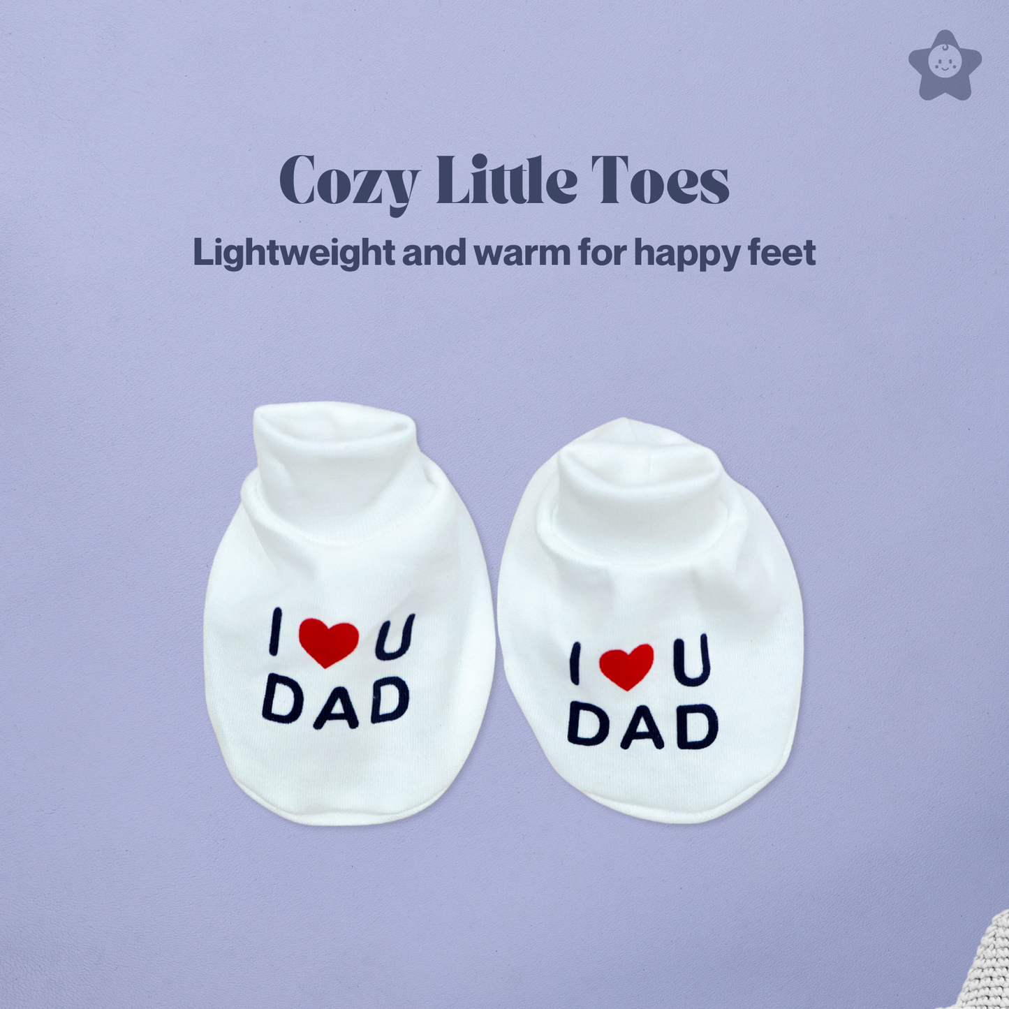 Kika Kiki I Love Dad Prints Cap Mittens Booties Set - 100% Ultra Soft Cotton Combo