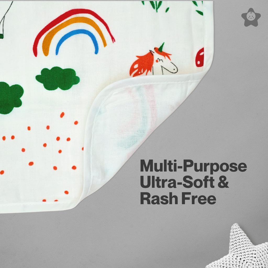 Kika Kiki Muslin 4 Layer XL Wash Cloths - Vivid Prints 100% Cotton Assorted Face wipes (Pack of 3)