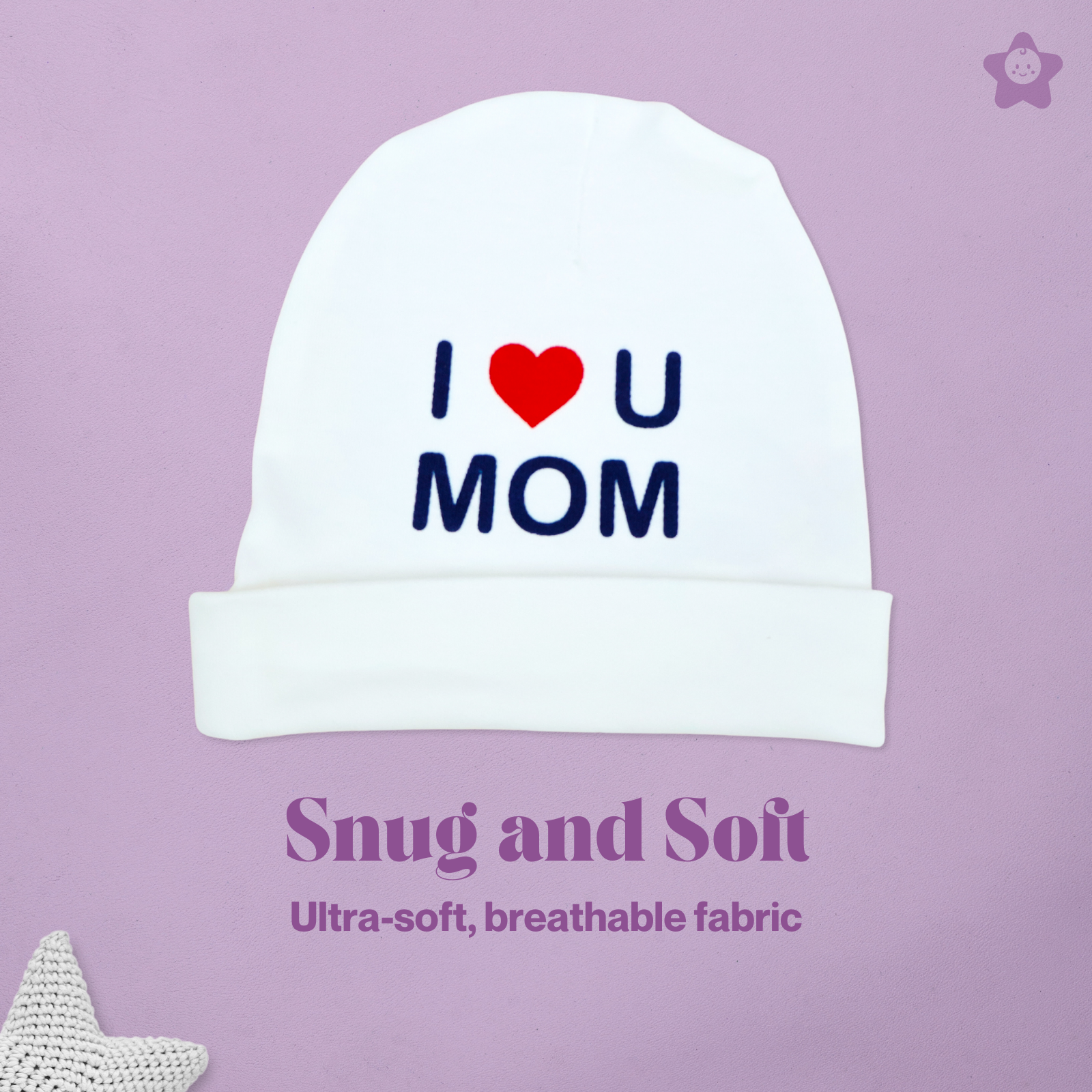 Kika Kiki I Love Mom Prints Cap Mittens Booties Set - 100% Ultra Soft Cotton Combo