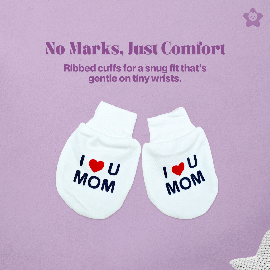 Kika Kiki I Love Mom Prints Cap Mittens Booties Set - 100% Ultra Soft Cotton Combo