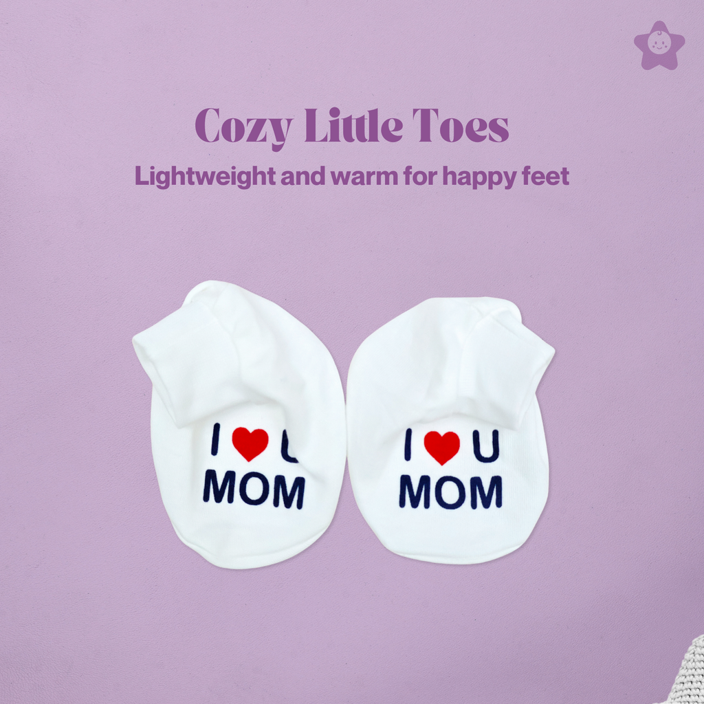Kika Kiki I Love Mom Prints Cap Mittens Booties Set - 100% Ultra Soft Cotton Combo