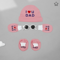 Kika Kiki I Love Dad Prints Cap Mittens Booties Set - 100% Ultra Soft Cotton Combo