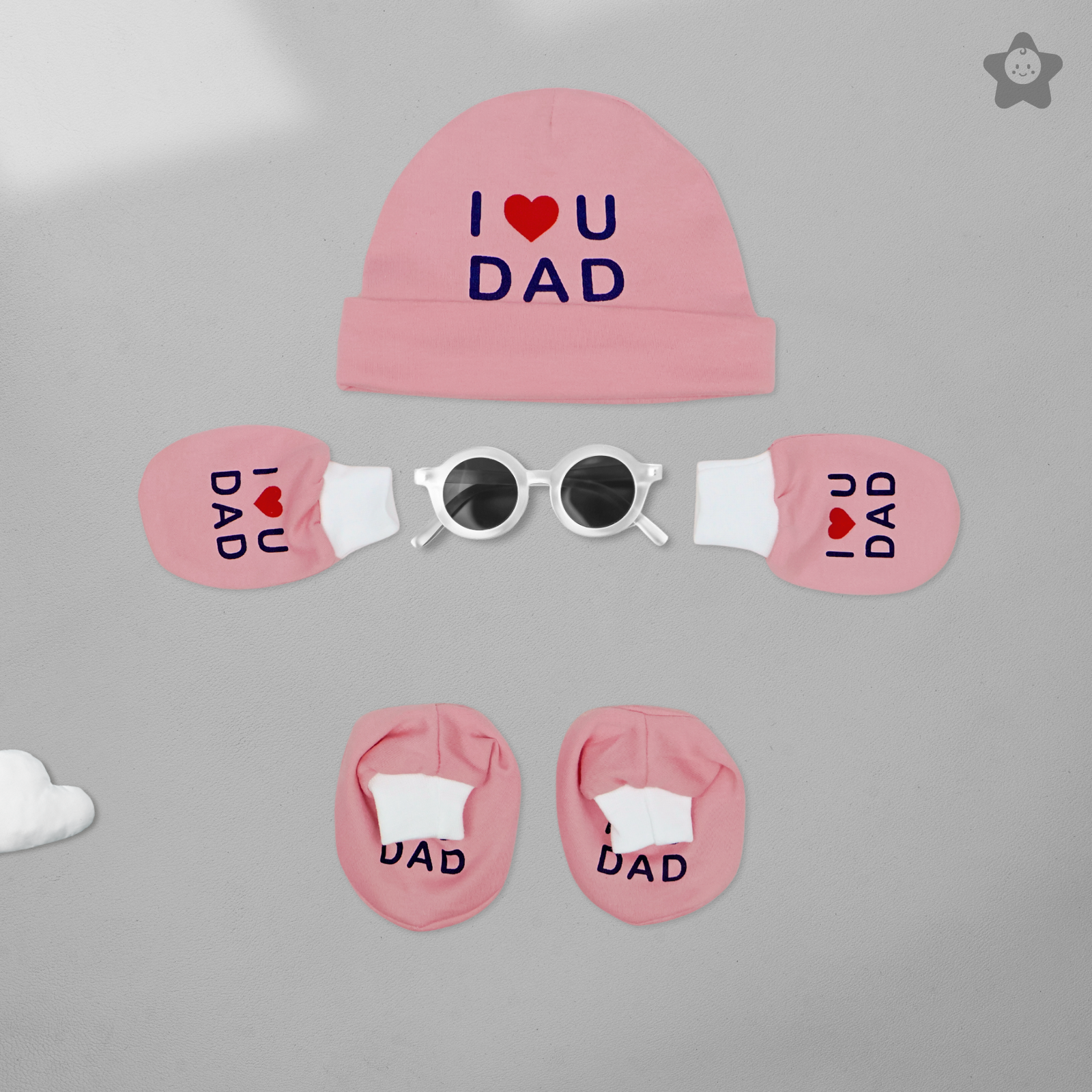 Kika Kiki I Love Dad Prints Cap Mittens Booties Set - 100% Ultra Soft Cotton Combo