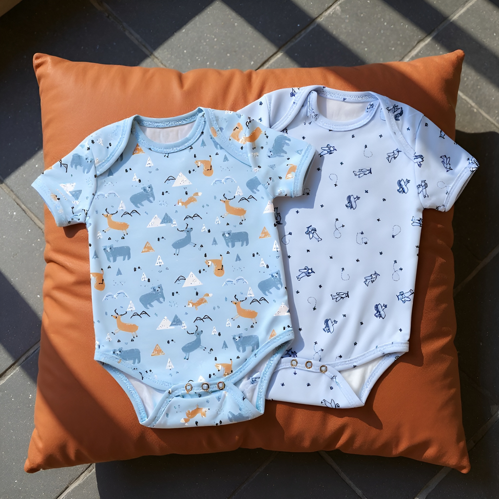 Kika Kiki Cyan Shades BodySuits - 100% Ultra Soft Knitted Cotton Unisex Onesies (Pack of 2)