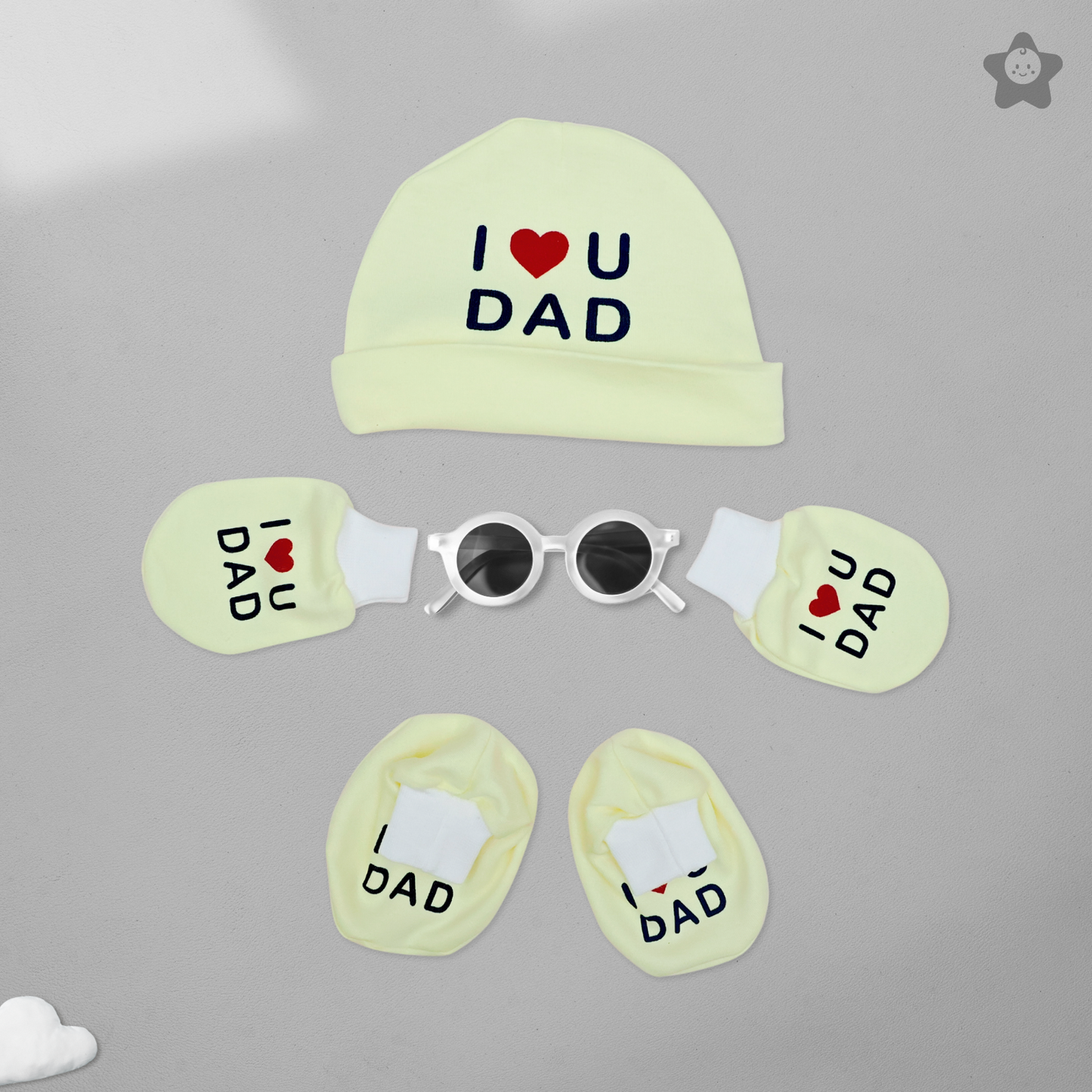Kika Kiki I Love Dad Prints Cap Mittens Booties Set - 100% Ultra Soft Cotton Combo Mellow