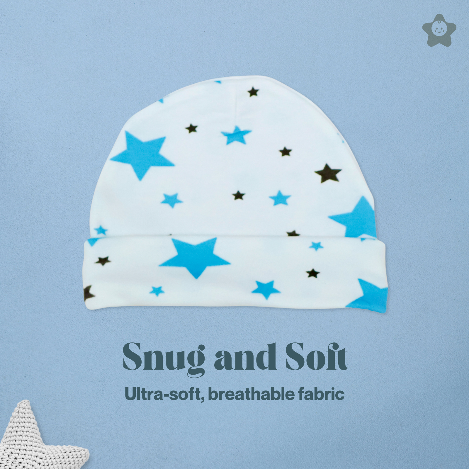 Kika Kiki Cap Mittens Booties Set - 100% Ultra Soft Cotton Combo Set Stars (Sky Twinkles)