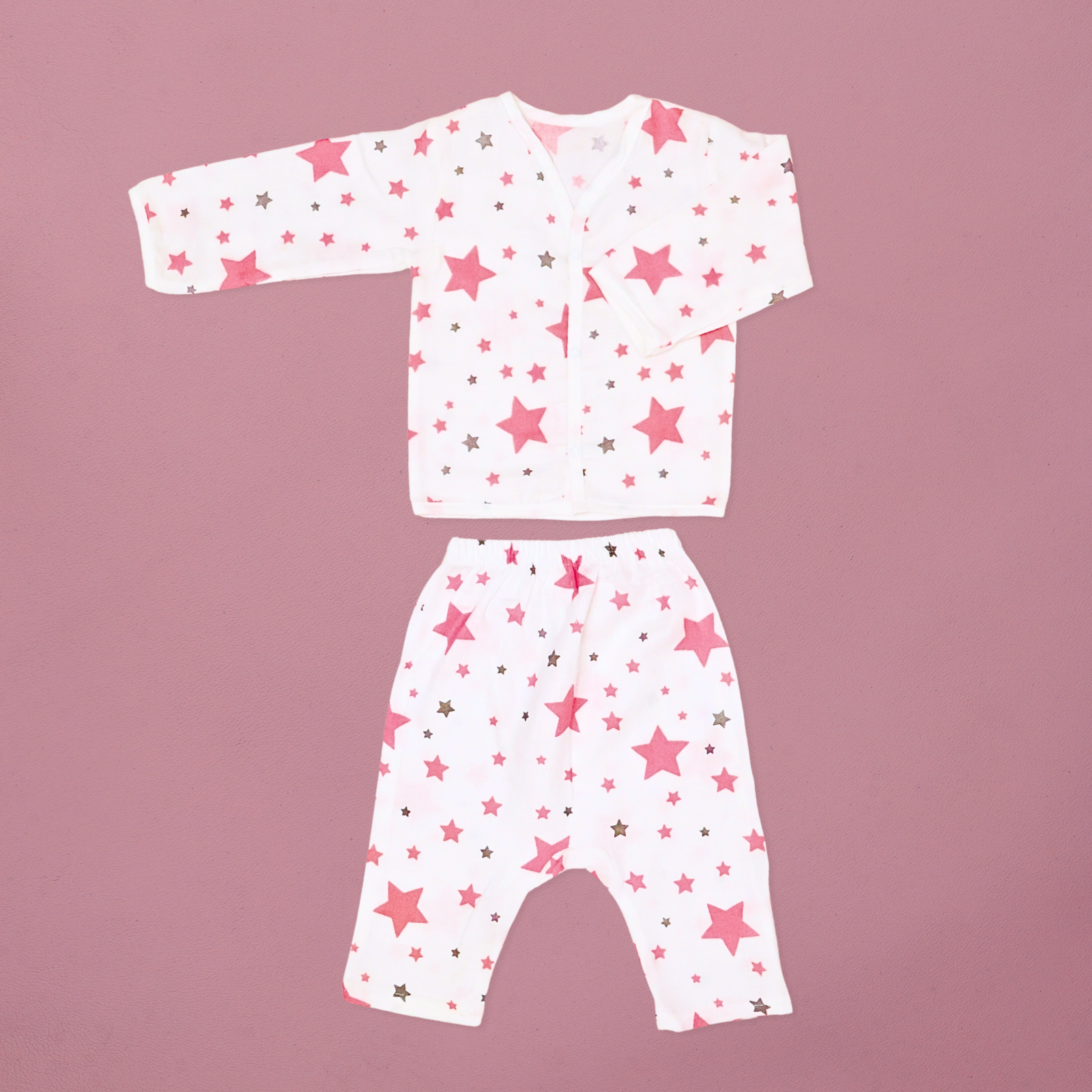Kika Kiki Fuchisa Stars Muslin Co-ord set 100% Ultra soft FInest Cotton Lounge wear (pack of 1)