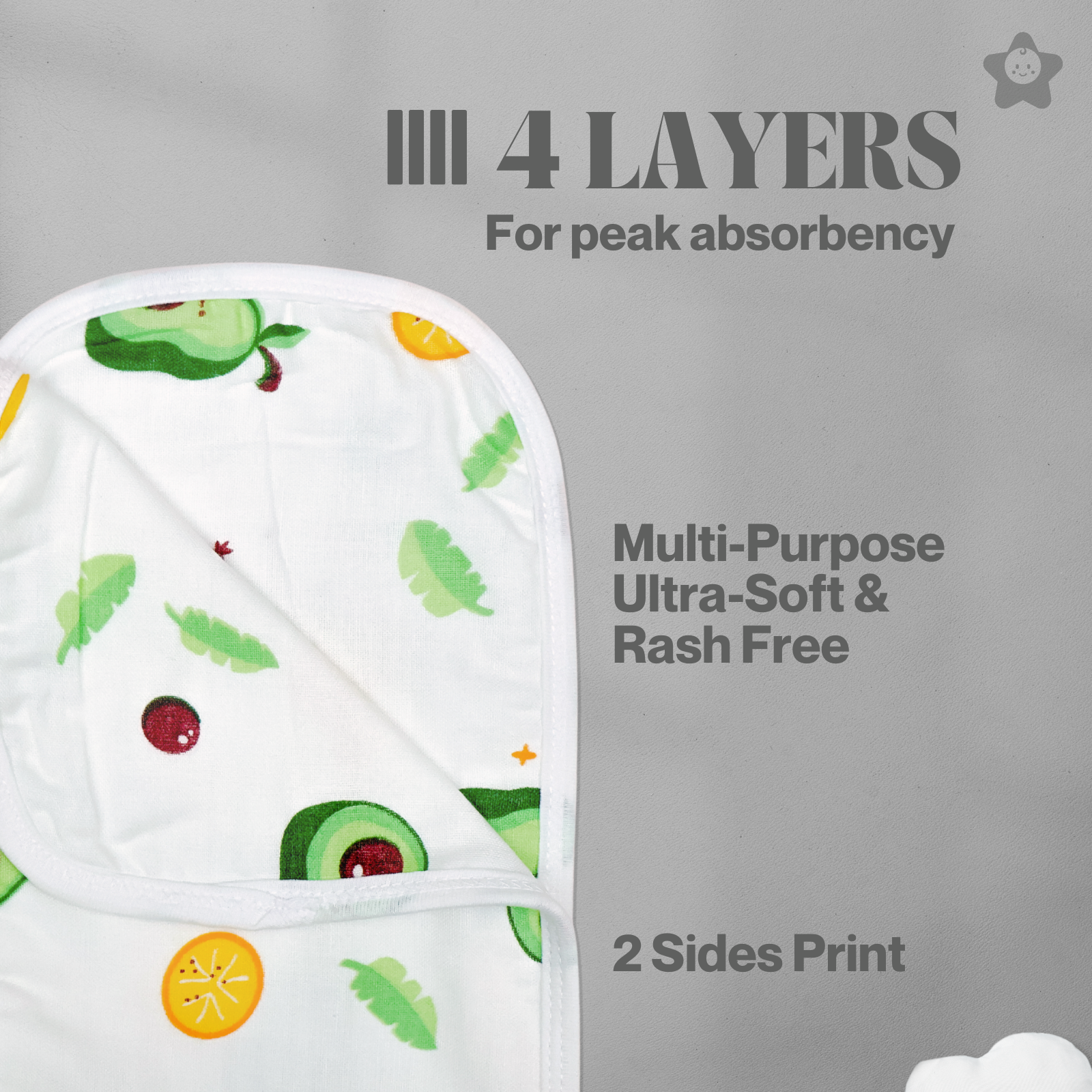 Kika Kiki Juicy Fruits Burp Cloth- 100% Soft Muslin Cotton (Pack of 3)